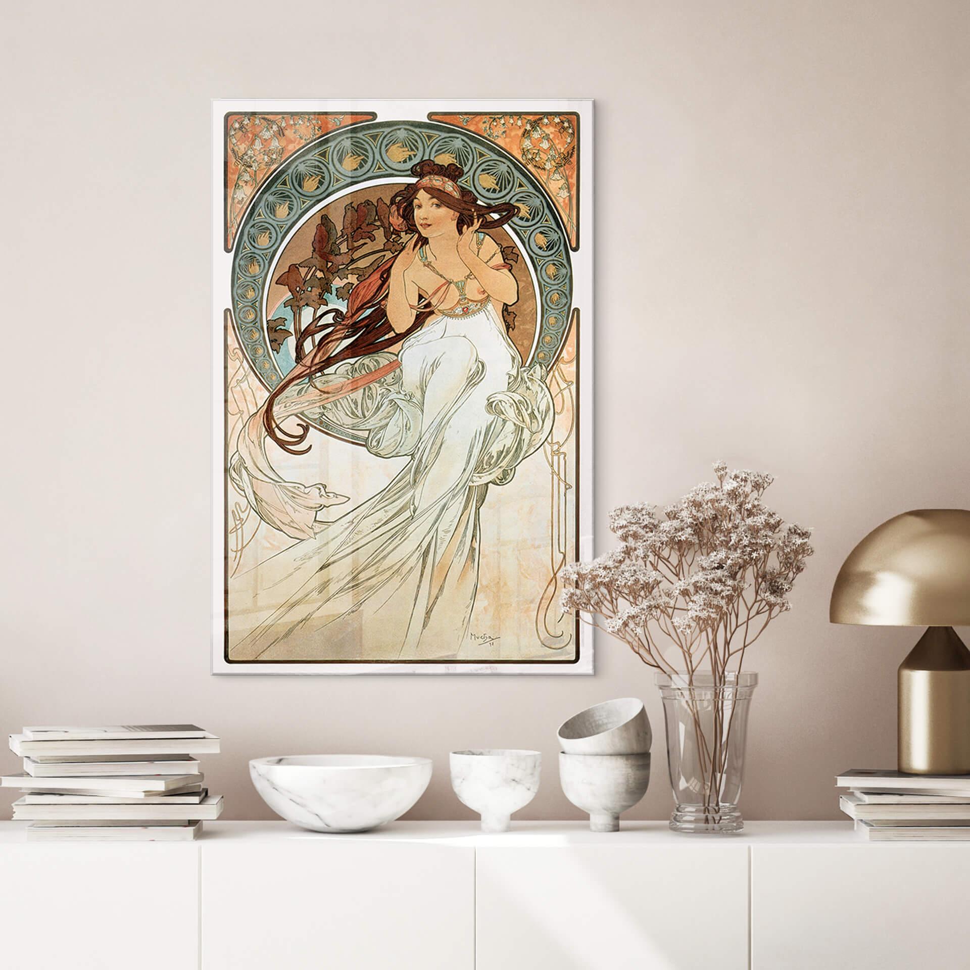 Glasbild Mucha - Vier Künste: Die Musik