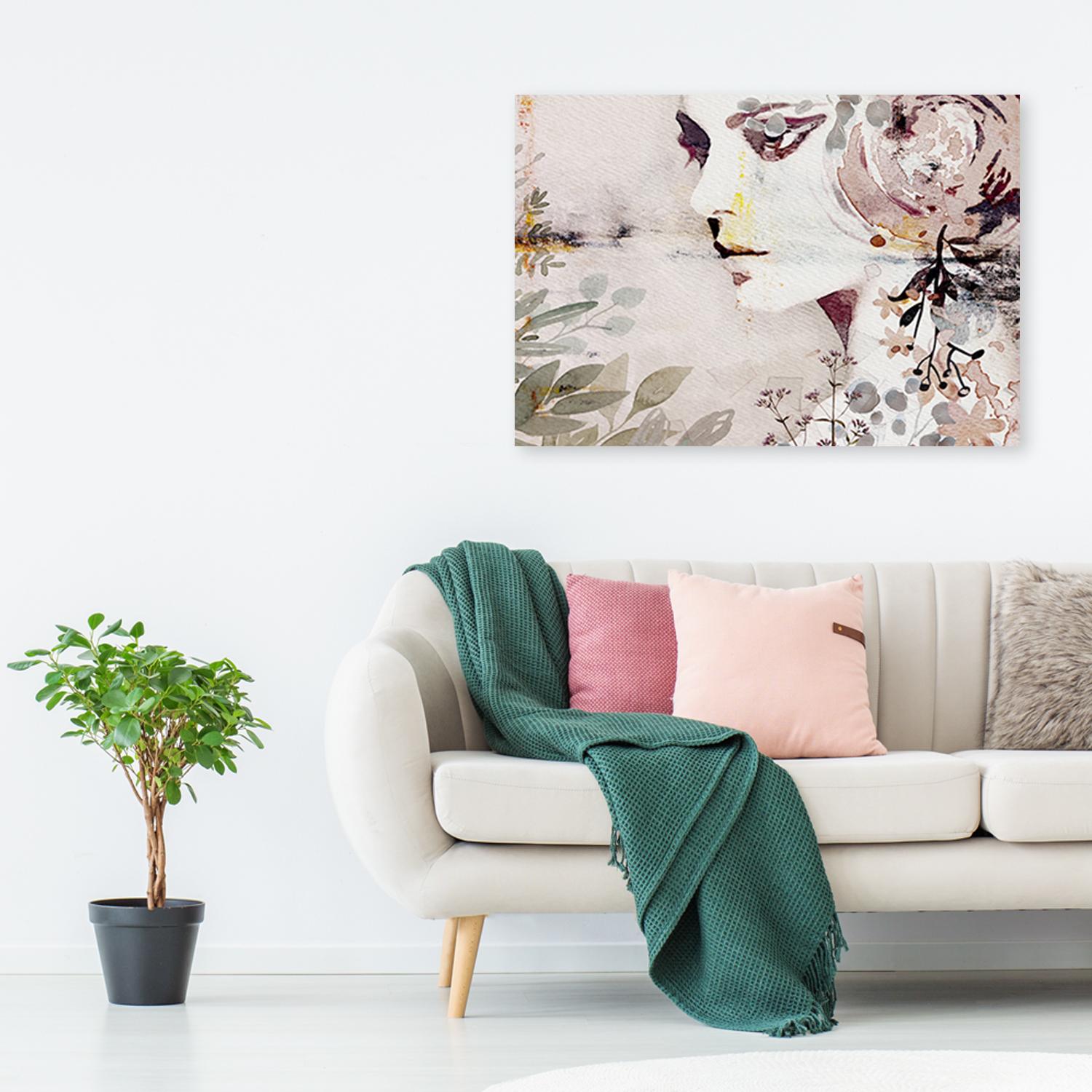 Canvasbillede, abstrakt kvindeansigt med blomster