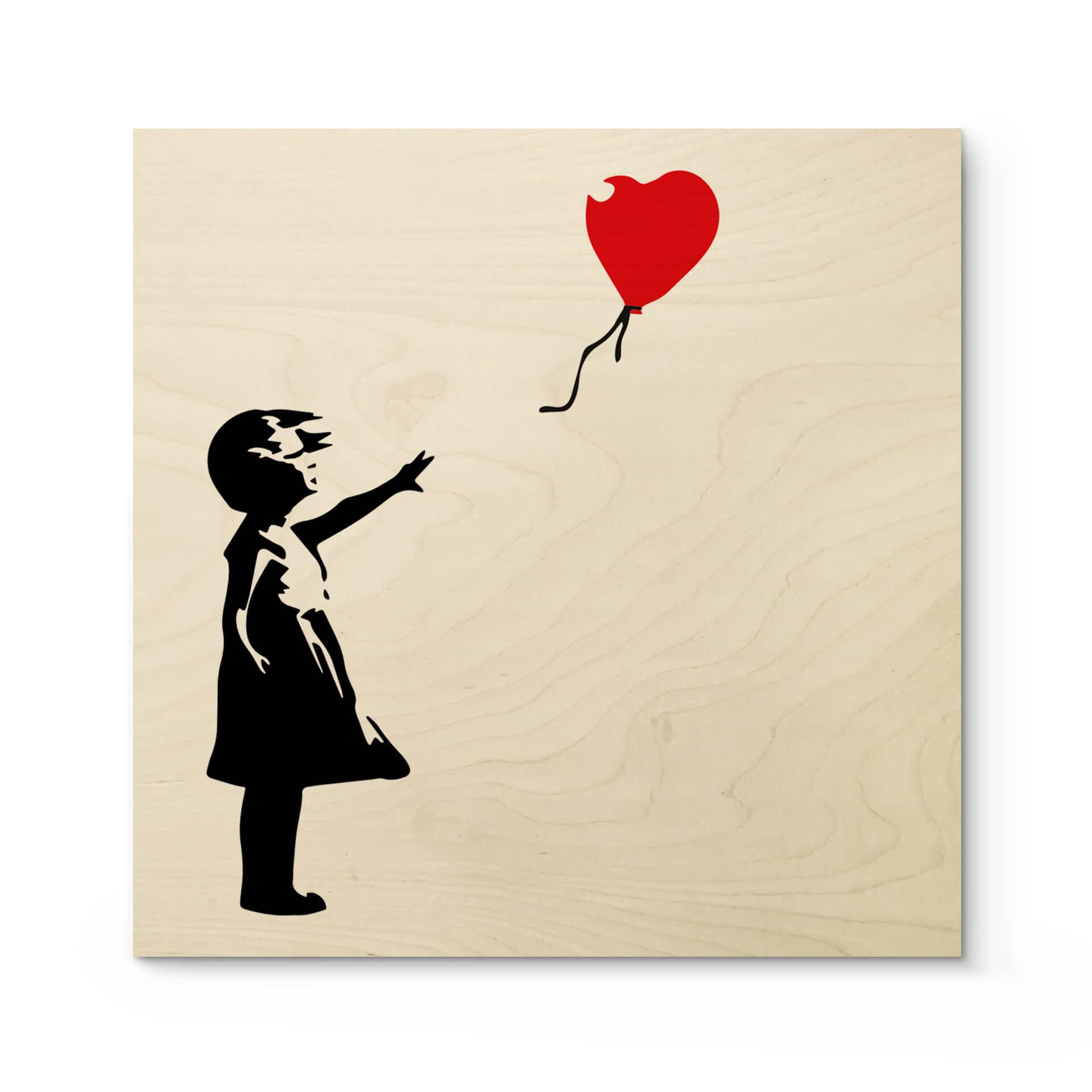 Træbillede Banksy - Girl with the red balloon