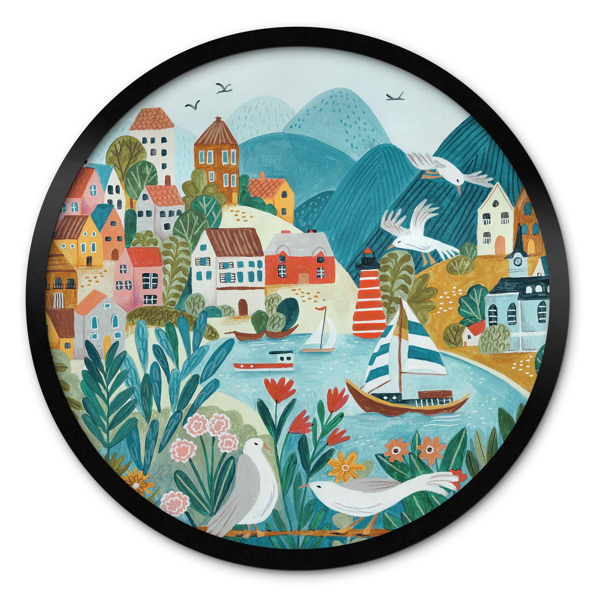 Plakat Farverig kystby om sommeren - Bonne Müller - Round