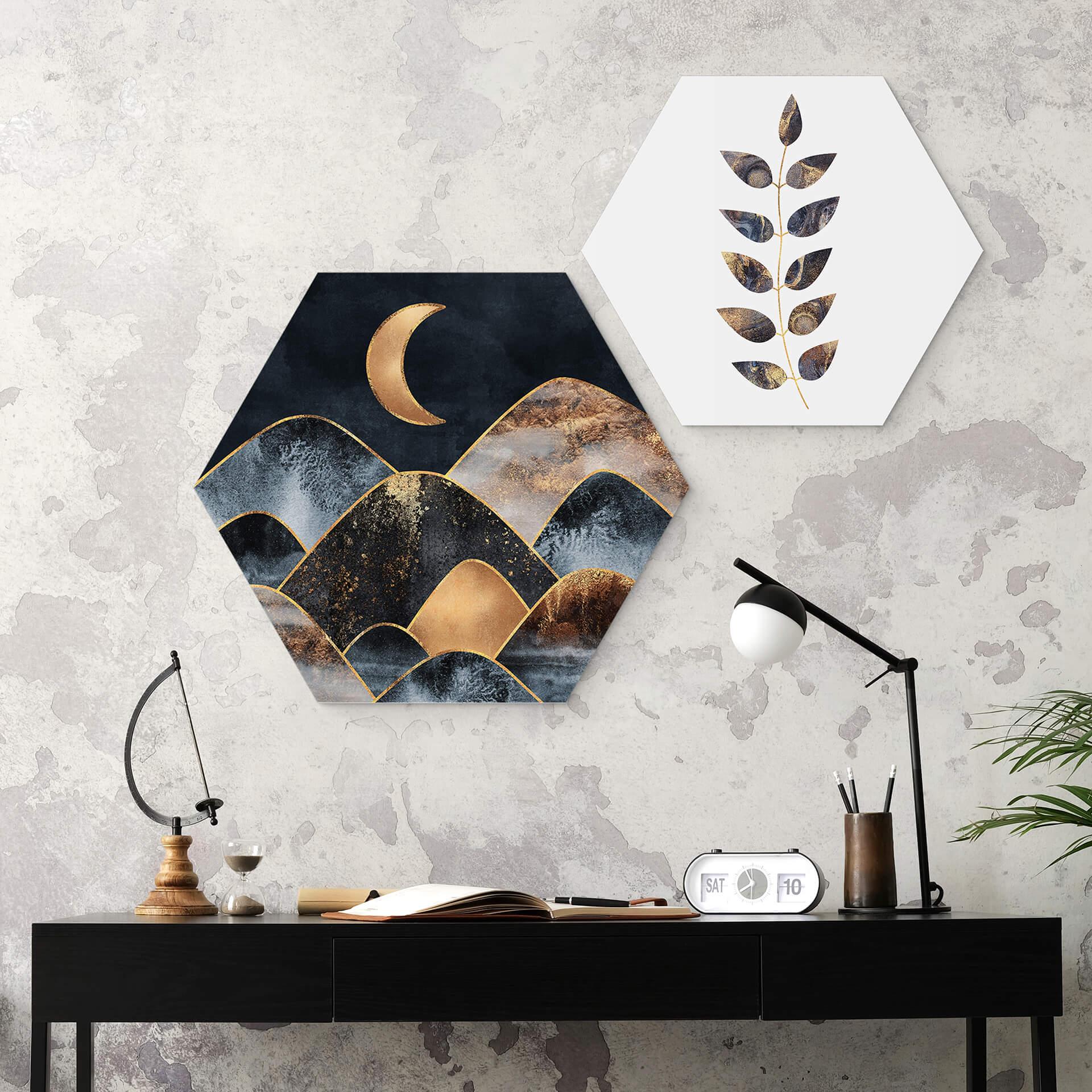 Hexagon Dibond Fredriksson - Moonlit Mountains