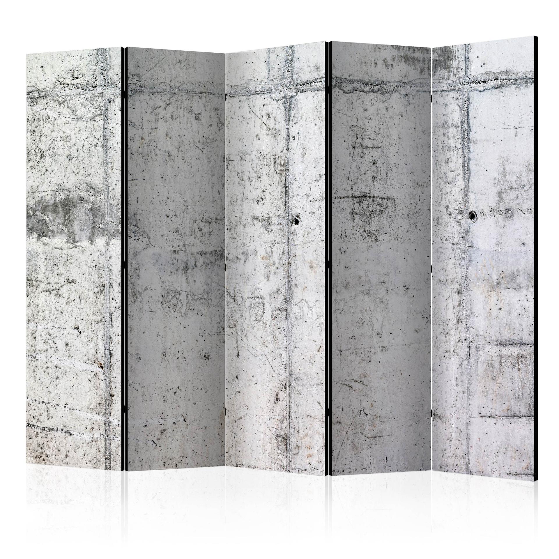 Paravent, Raumteiler freistehend, Trennwand - Concrete Wall II, 5-teilig - akustisch, doppelseitig b