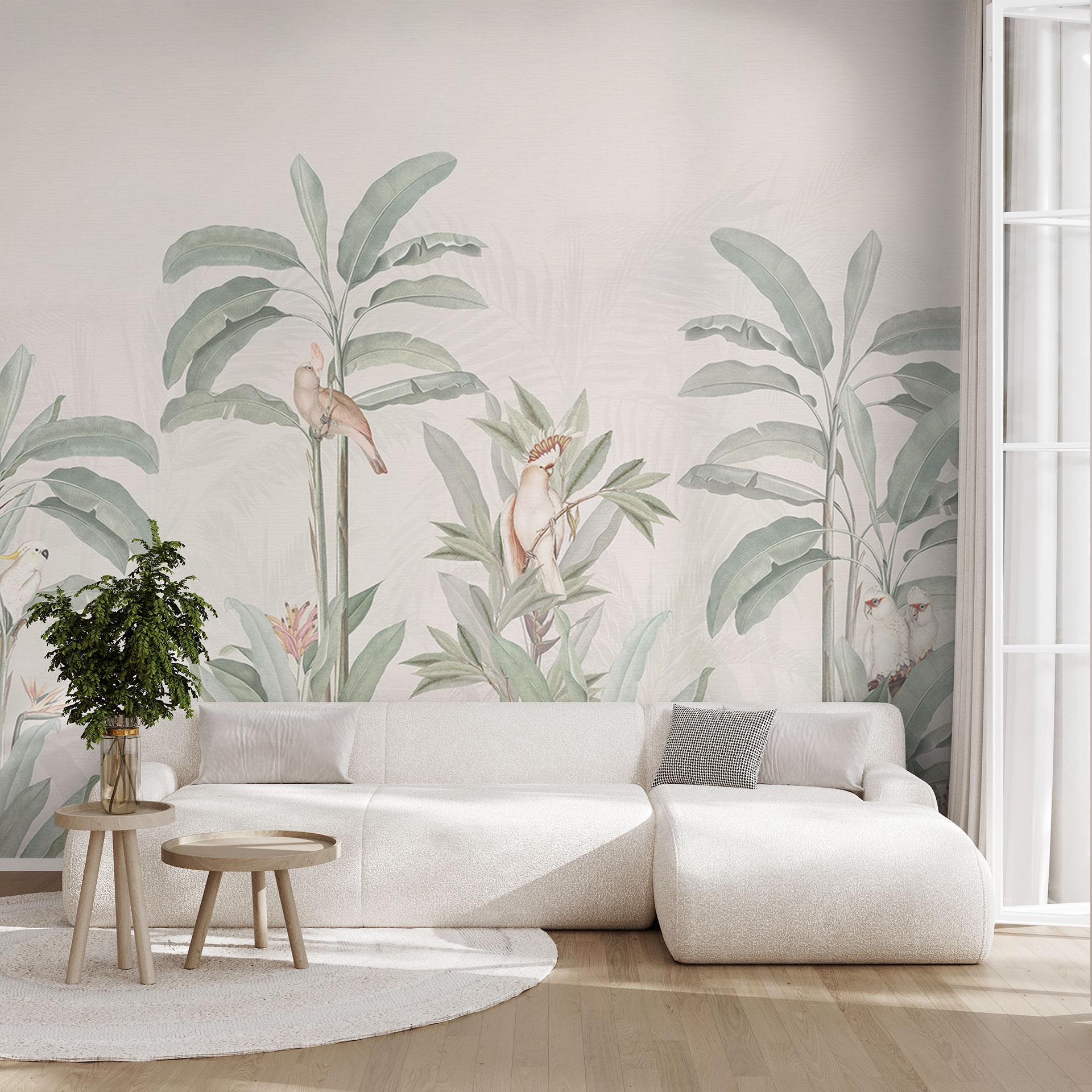 Jungle fototapet tropisk skov med kakaduer - Bloomery Decor