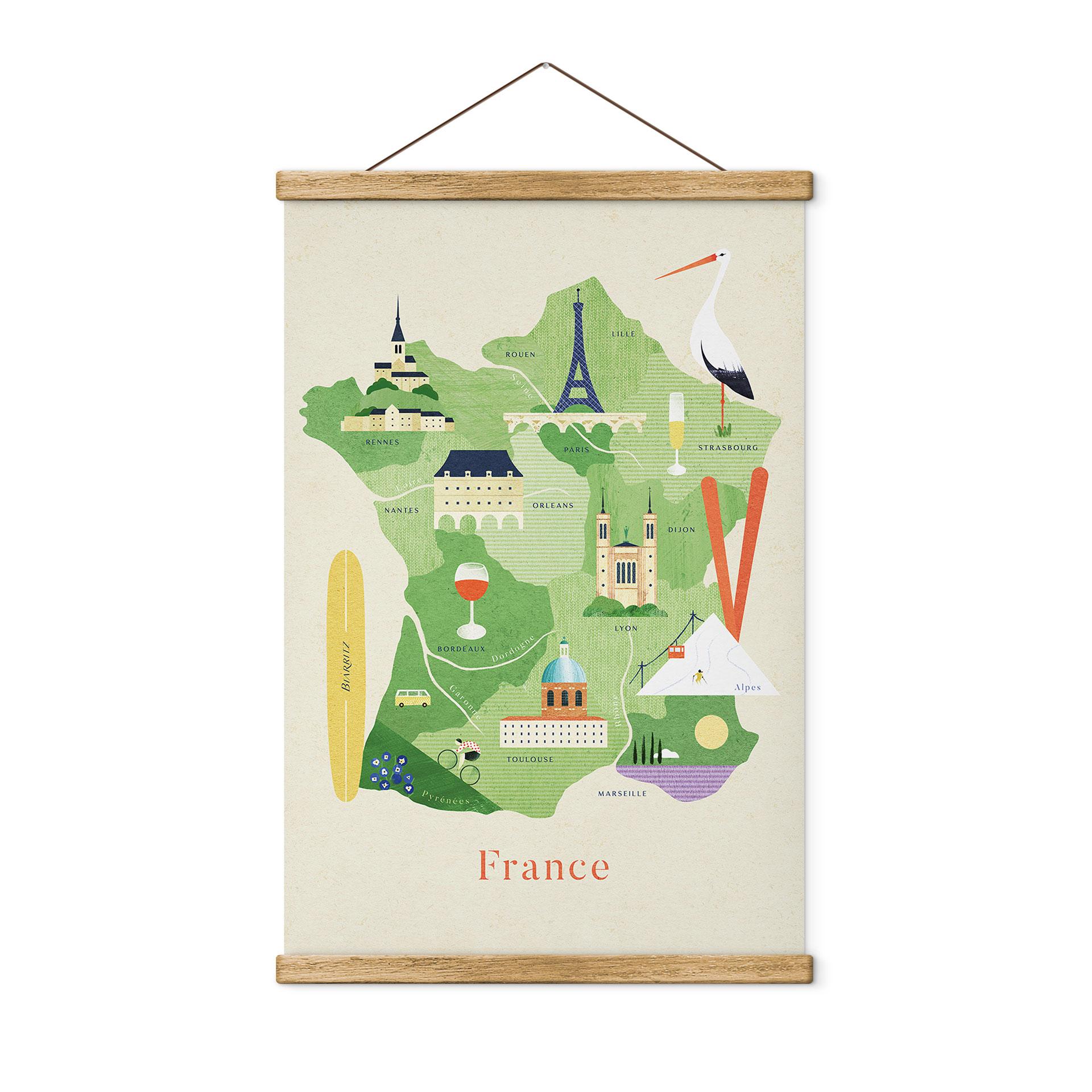 Tekstil plakat kort over Frankrig - Rivers