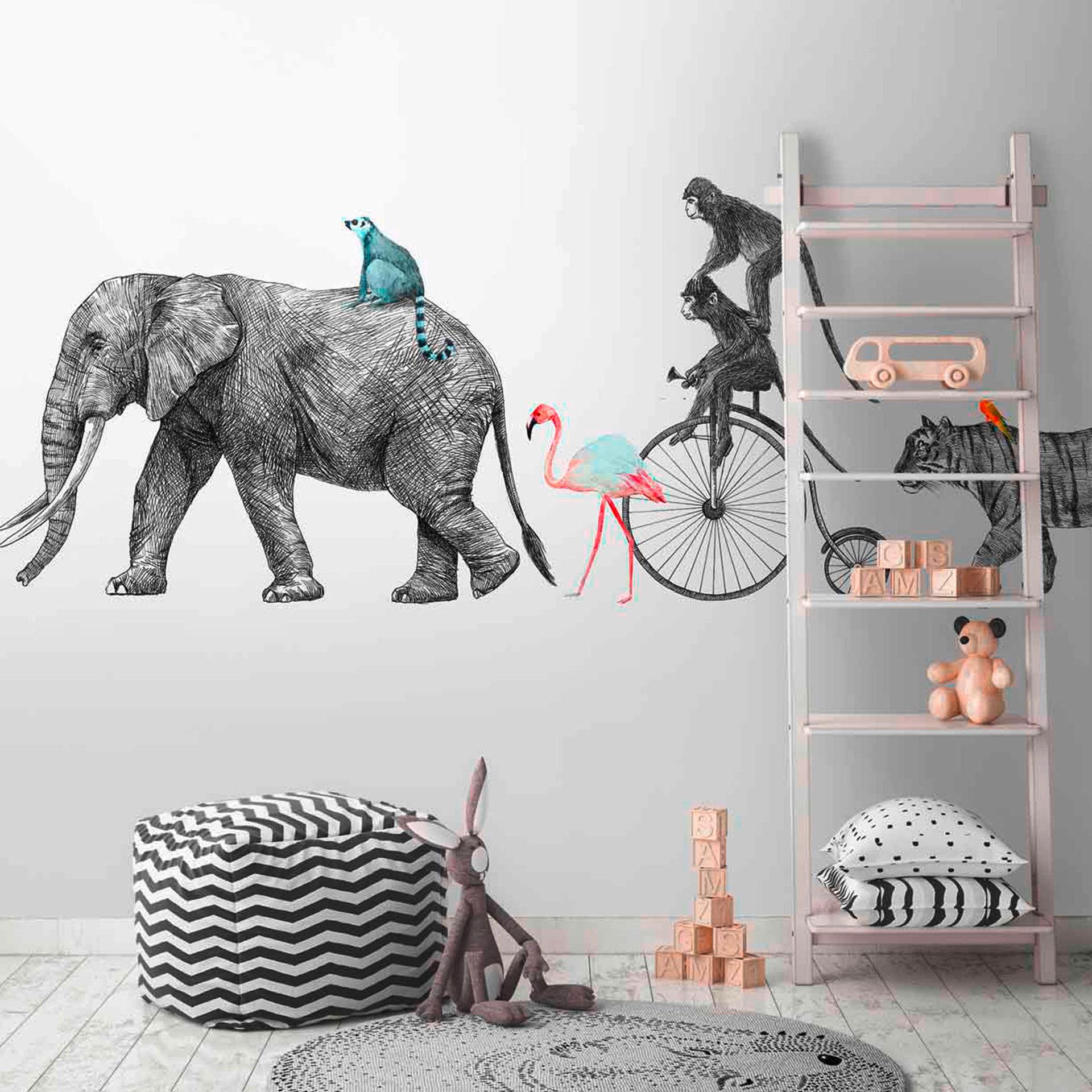 AnimalQueue i hvidgrå - non-woven tapet Designwalls 2 - 2,55 x 3,5 m