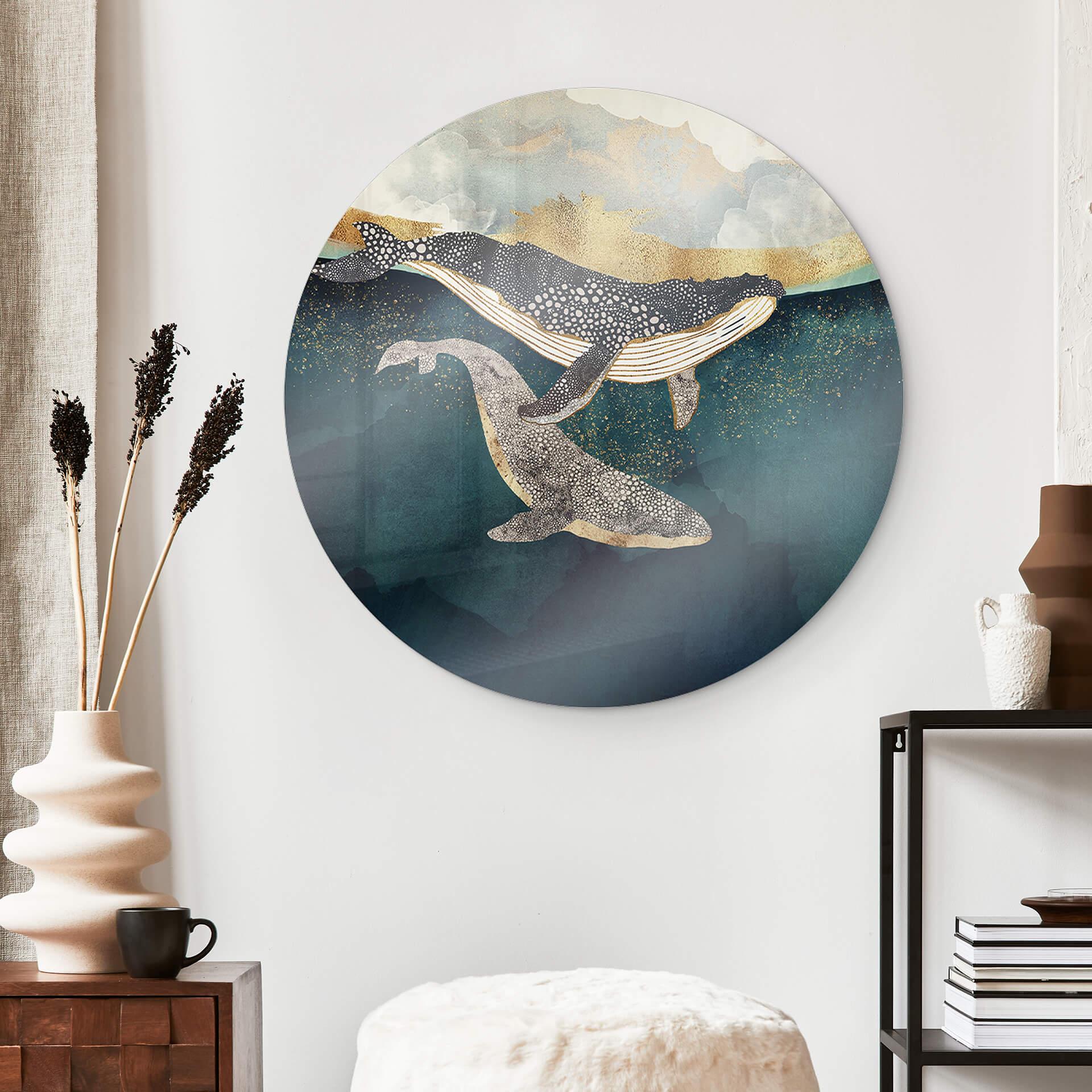 Glasschilderij Rond SpaceFrog Designs - Walvissen