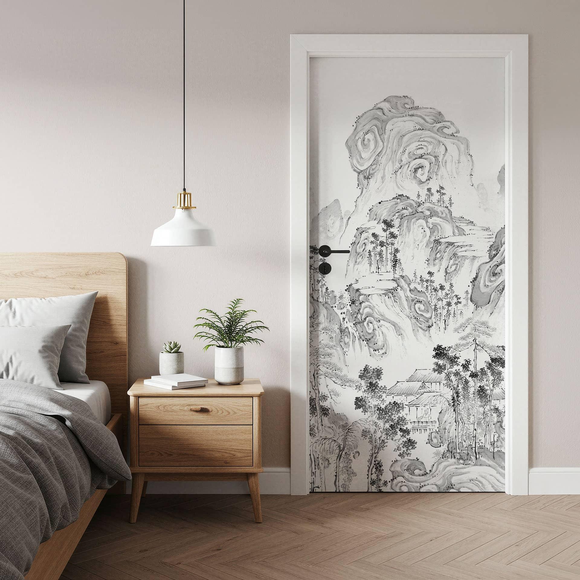 Vinilo para puertas Paisaje japonés - Tenju - Decoración autoadhesiva para puertas