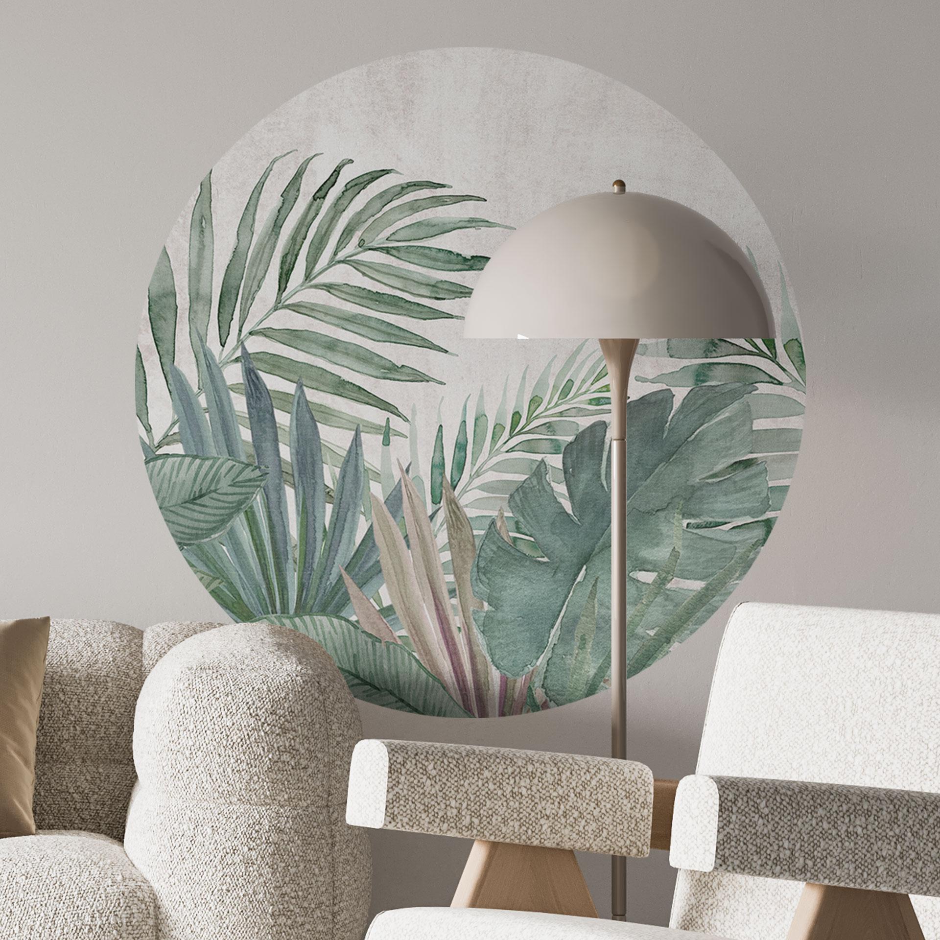 Wallsticker jungleblade grøn akvarel - Bloomery Decor - Rund
