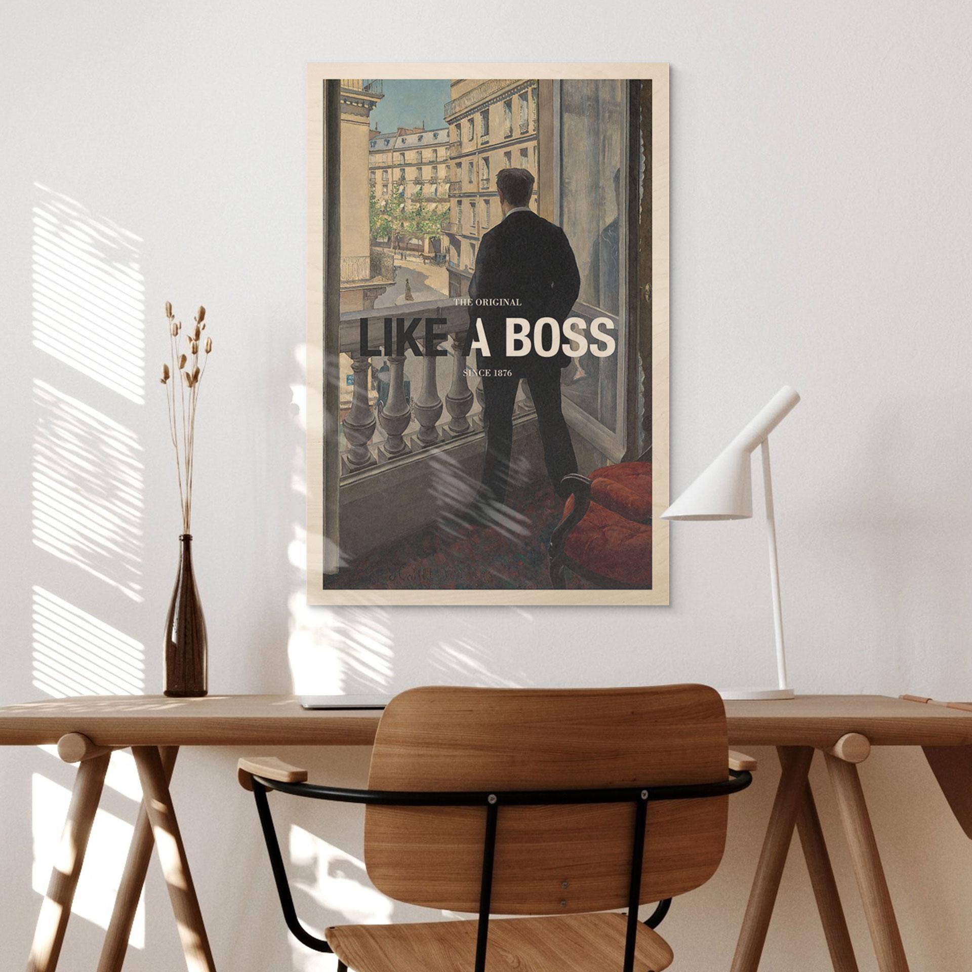Træplakat Like a Boss - Inspireret af Caillebotte - Ung mand ved vinduet