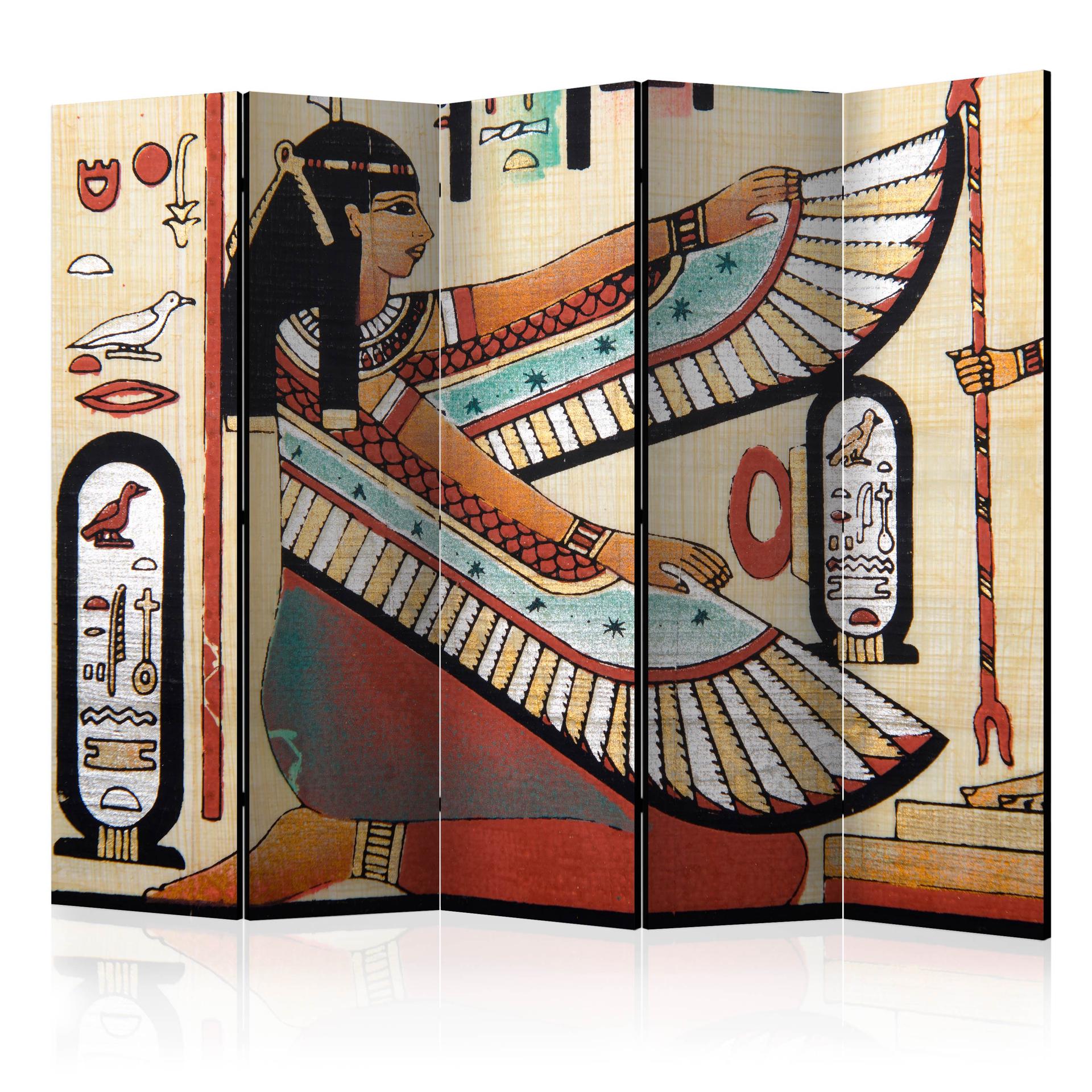 Skærm som rumdeler - Egyptisk motiv , 5-delt - 225x172 cm