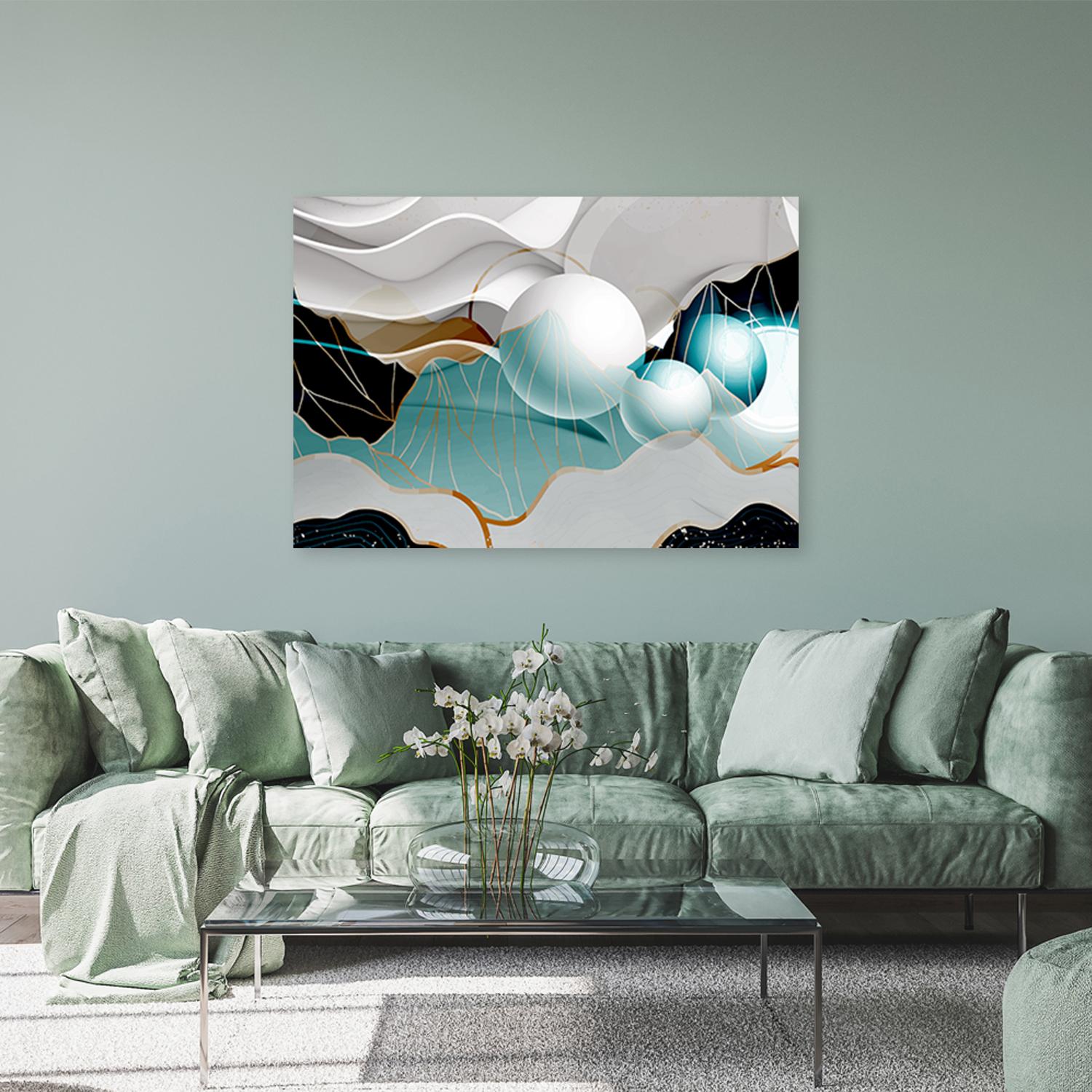 Canvasbillede, Turkis abstrakt med 3D-kugler