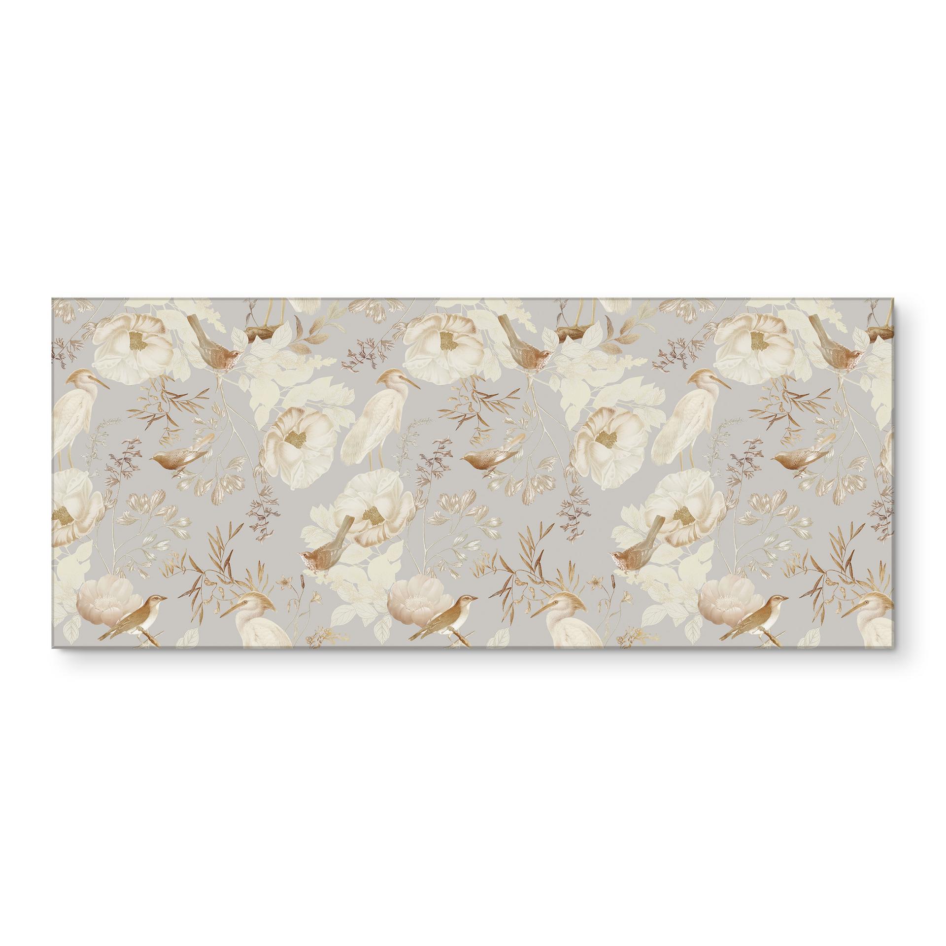 Küchenrückwand Vögel zwischen weißen Blumen - UN Designs