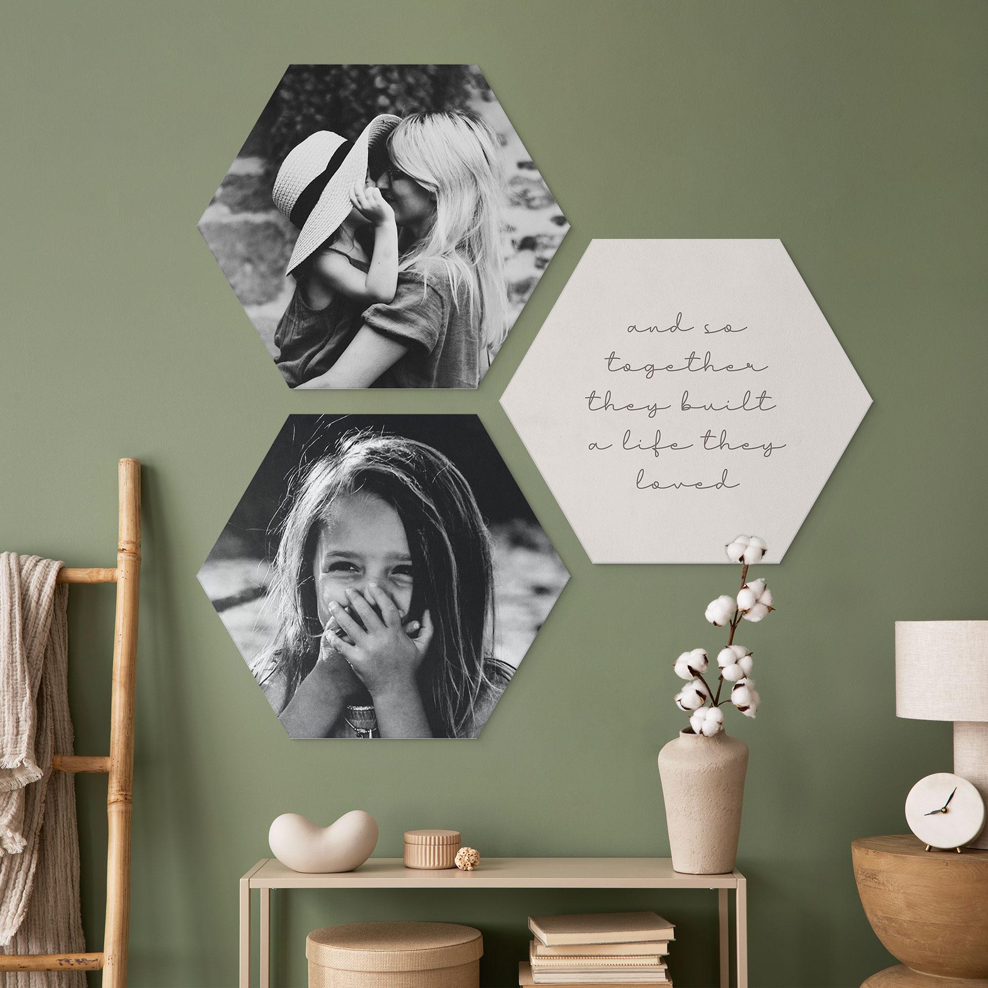 Hexagon Wandbild mit Liebeszitat - Together - Alu-Dibond