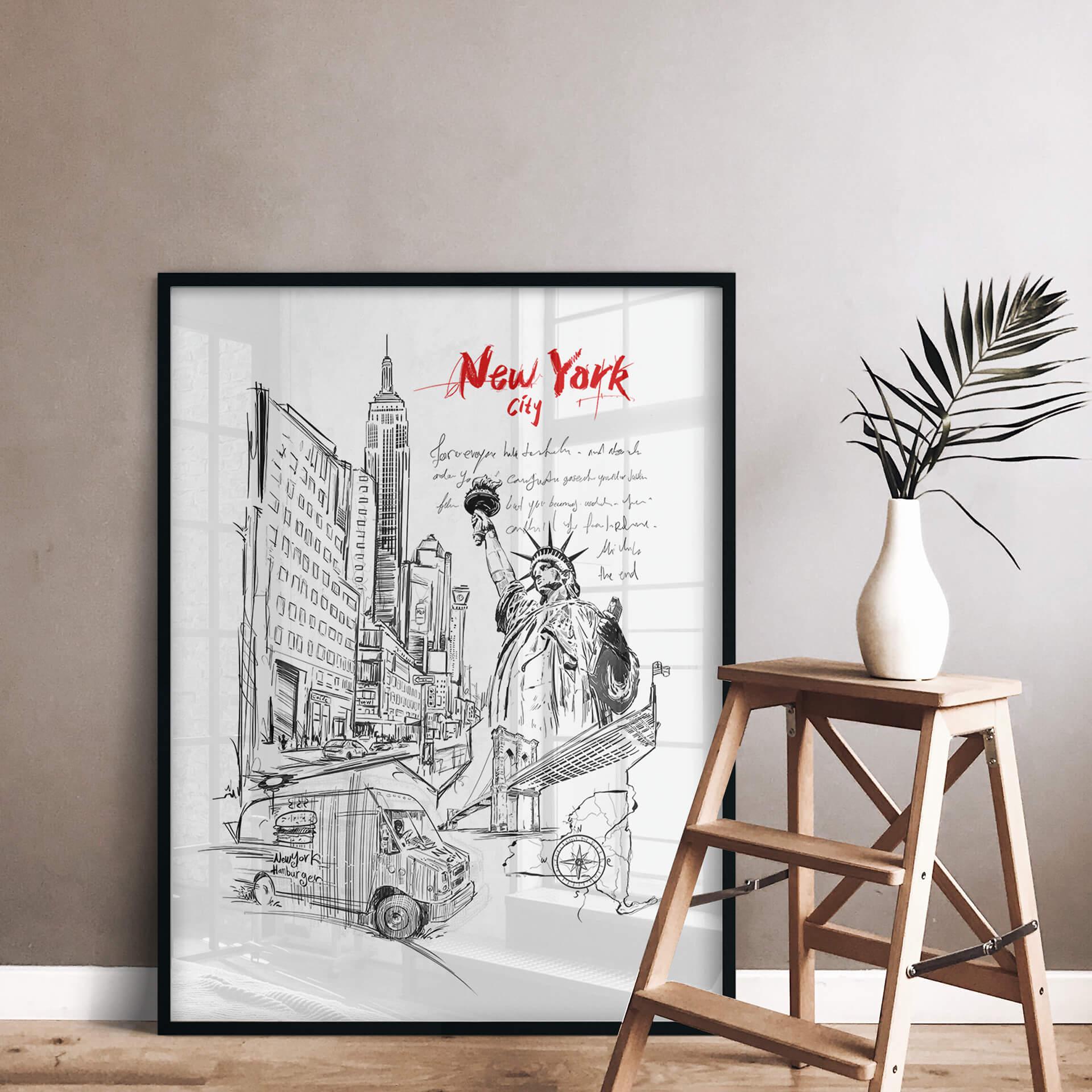 Poster Love your City - New York Freiheitsstatue Schwarz-Weiß
