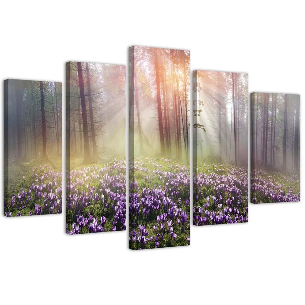 5 stykke lærredstryk Misty Forest Flowers
