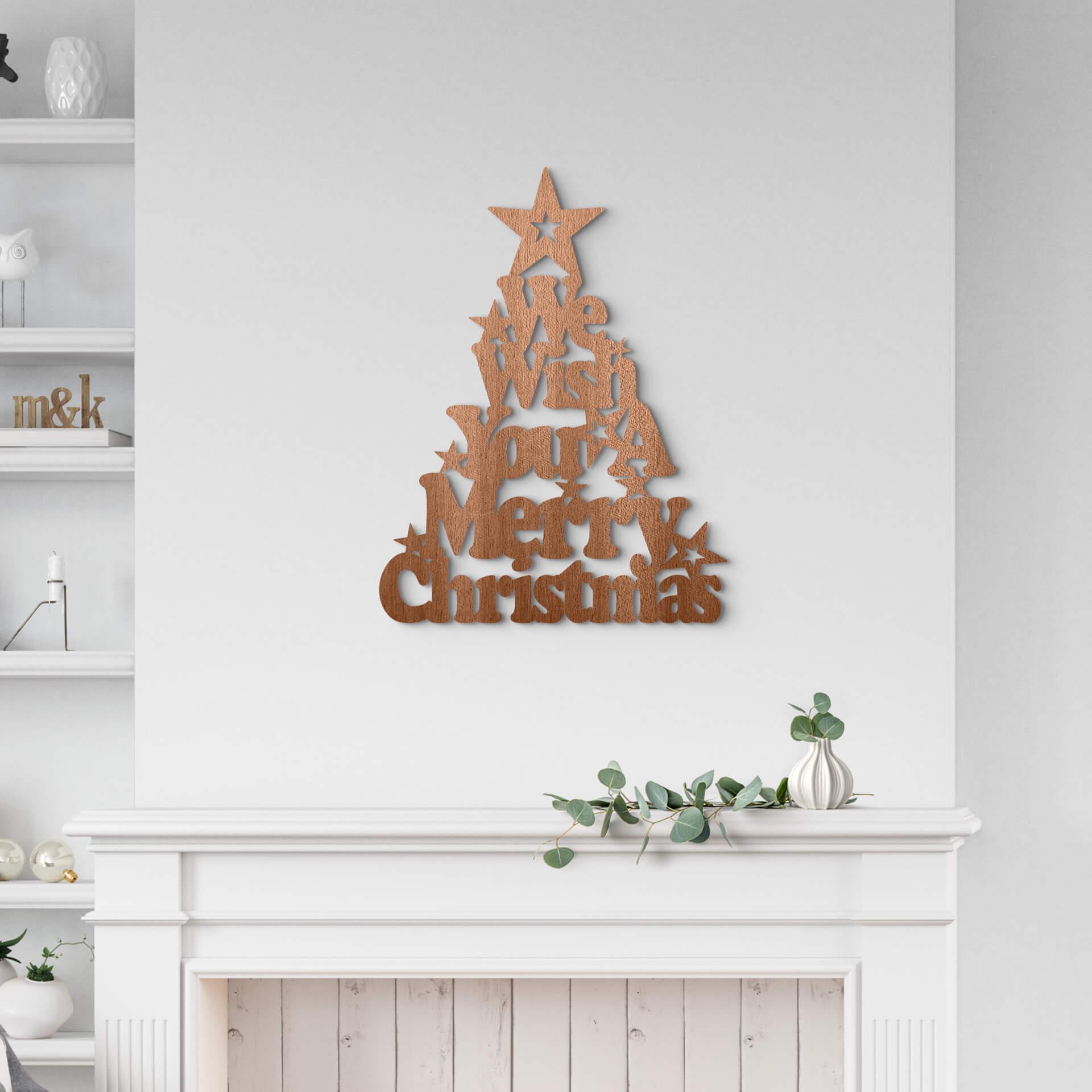 Décoration en bois placage acajou We Wish you a Merry Christmas