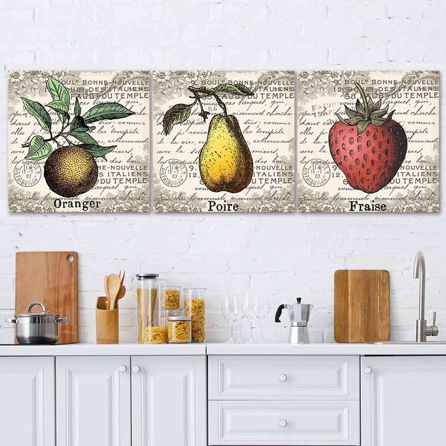 3-delige canvasprint Retro Vruchten