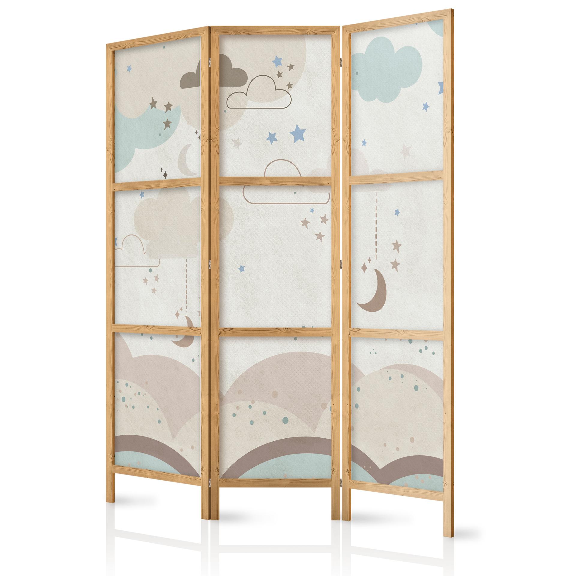 Japanischer Paravent, Raumteiler freistehend, Trennwand - Cloudy Night Sky