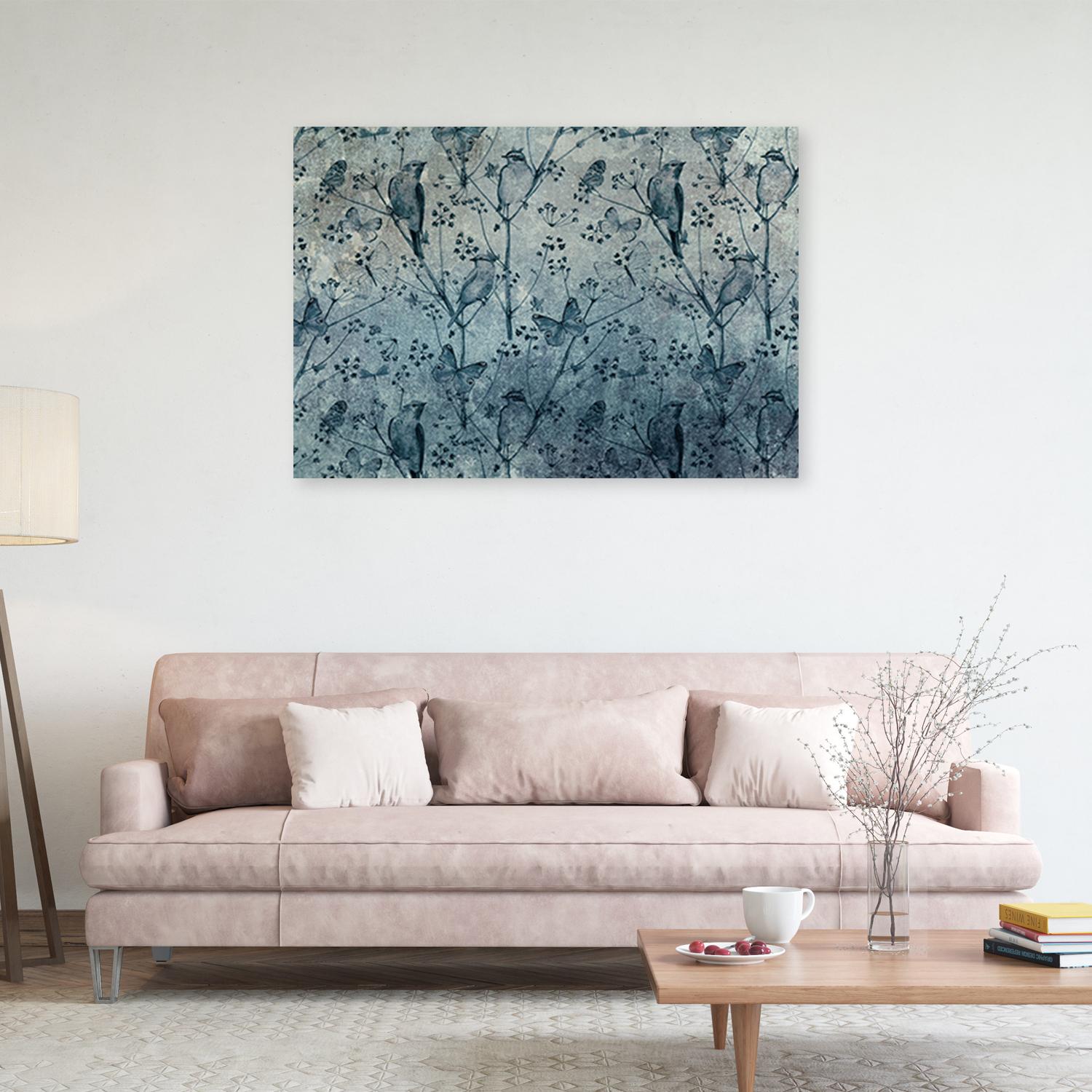 Canvasbillede, Fugle på grene blå
