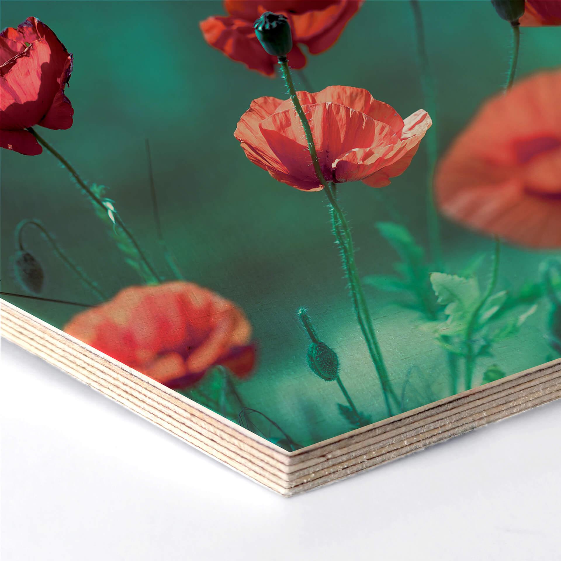 Hexagon - Holz Birke-Furnier Delgado - Mohn Aquamarin