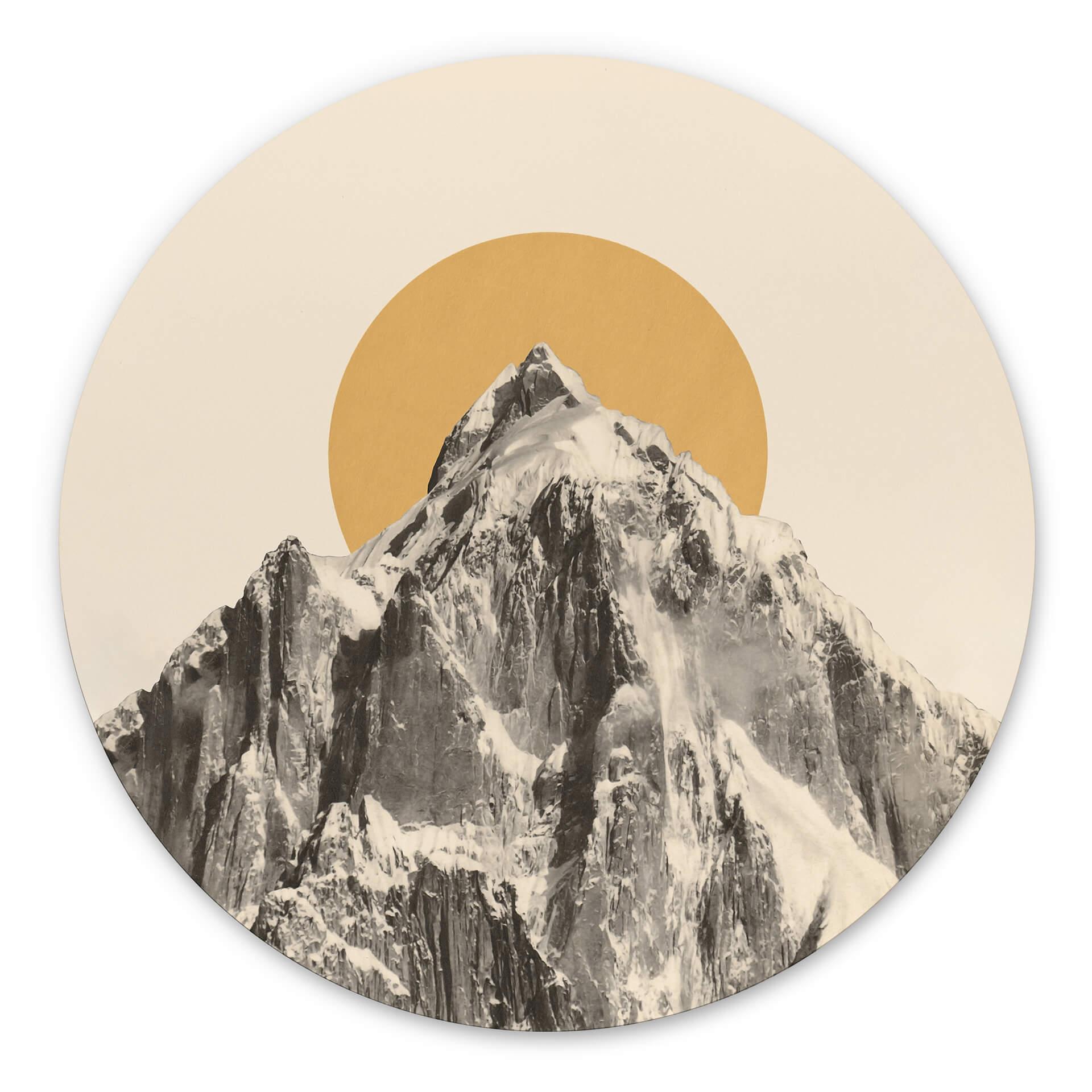 Vægcirkel Bodart - Sun and Mountain – print på aluminium (Alu-Dibond)