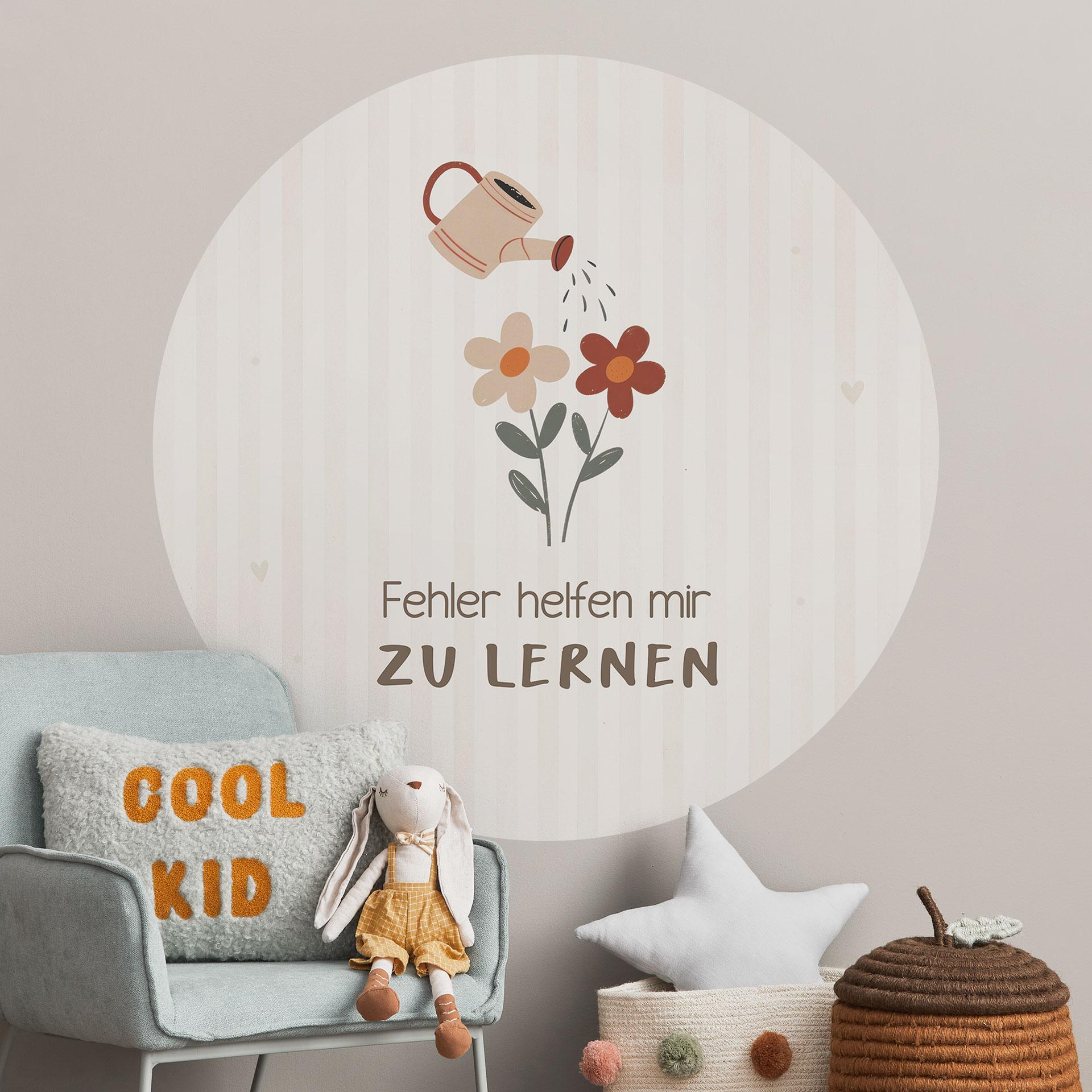 Rundes Wandtattoo mit Gießkanne - Kraftsatz 'Fehler helfen mir zu lernen' fürs Kinderzimmer