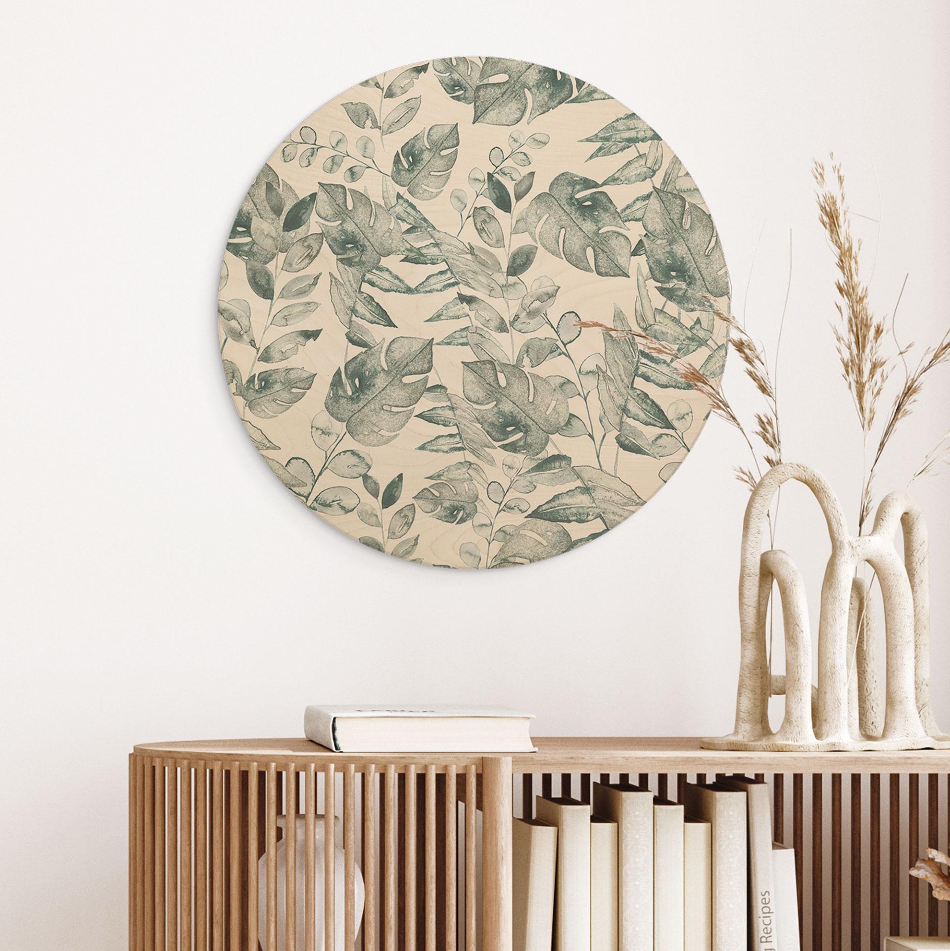 Billede af træ jungleblade akvarel creme - Bloomery Decor - Round