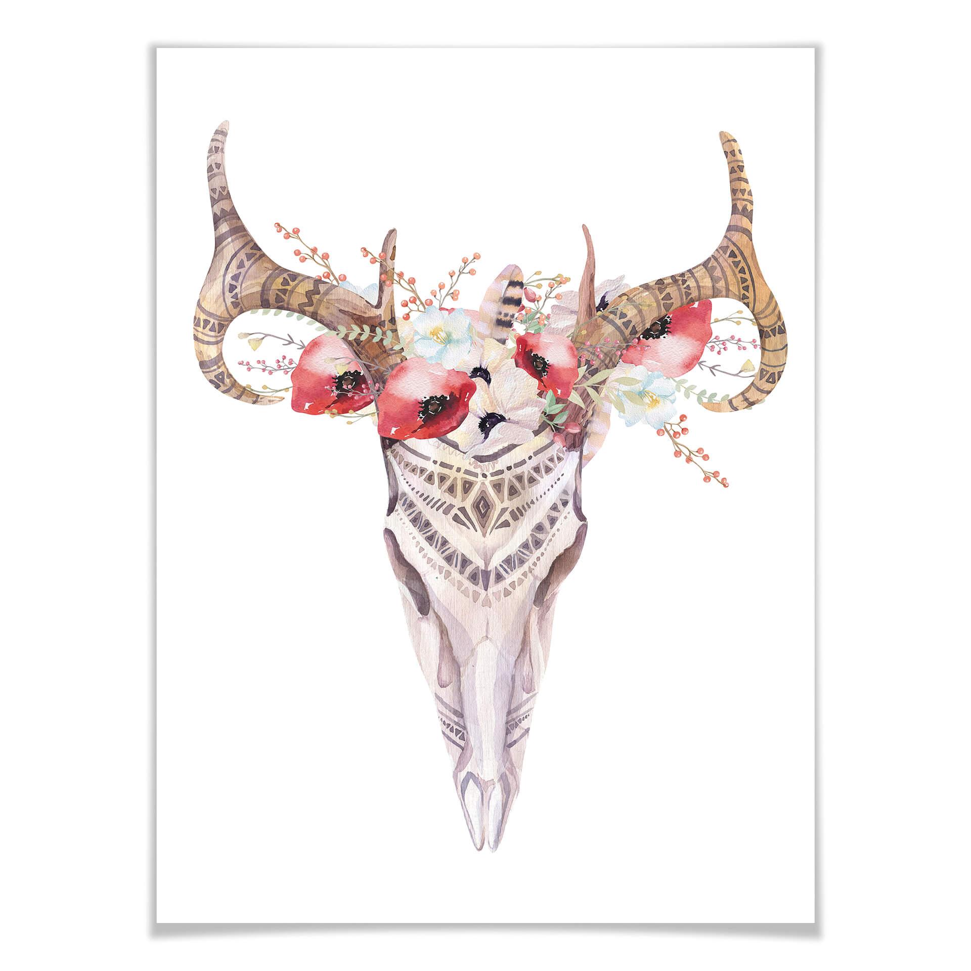 Plakat Kvilis - Boho Czaszka Czerwone Kwiaty