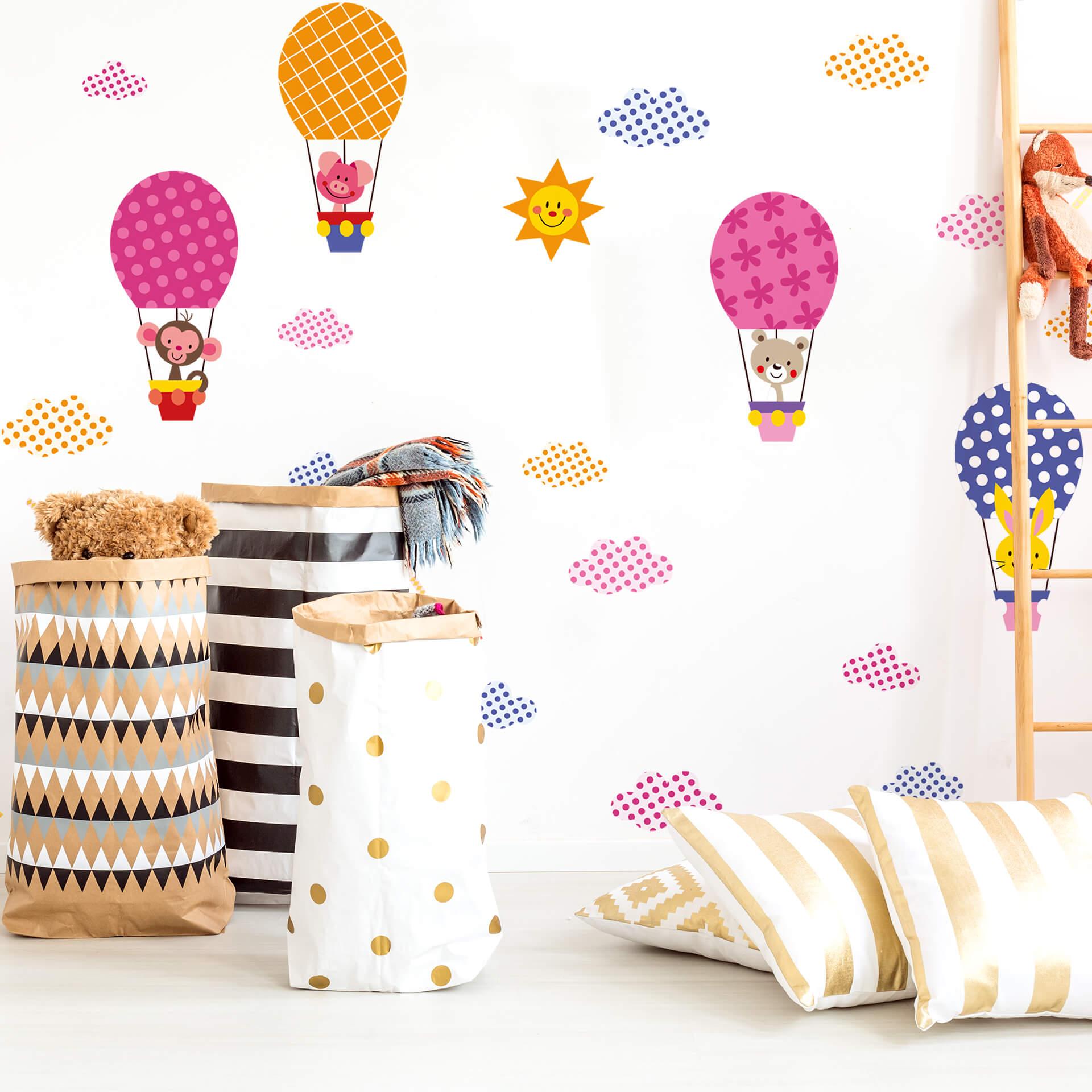 Sjove dyr & luftballon (sæt) wallsticker