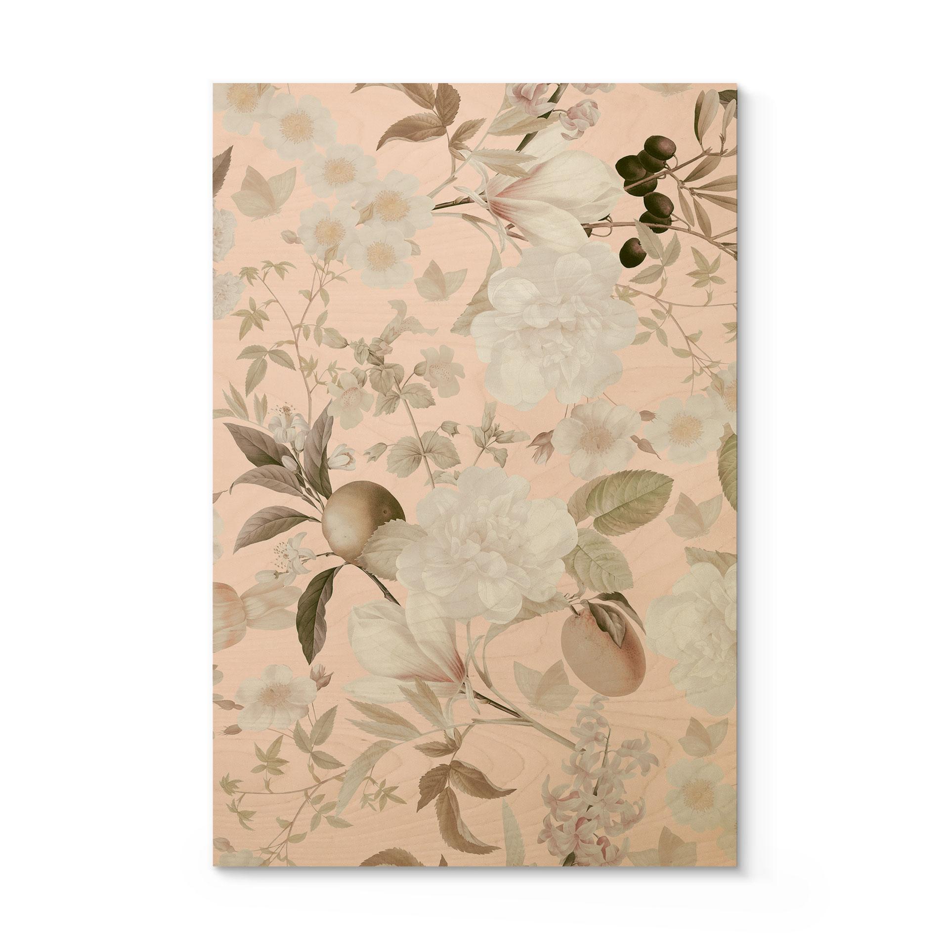 Træplakat Boho-illustration med blomster og frugter - UN Designs