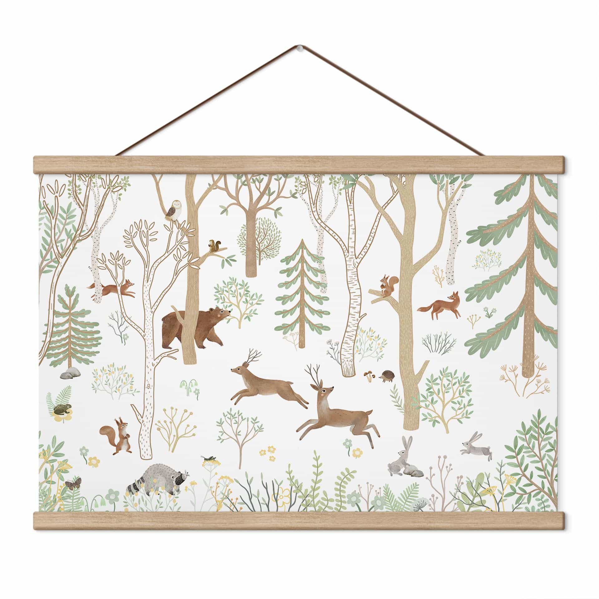 Kinderkamer Textielposter Vrolijk bosleven met dieren - Oliver Robins