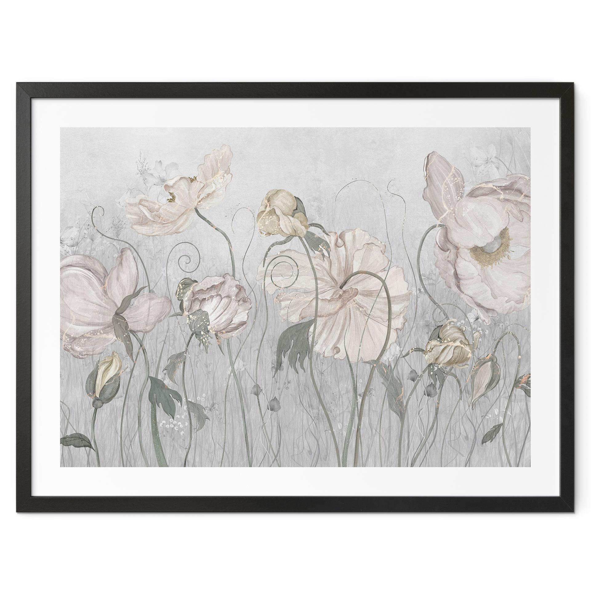 Poster Blumen im Vintage Stil in Grau - Ms Tiff