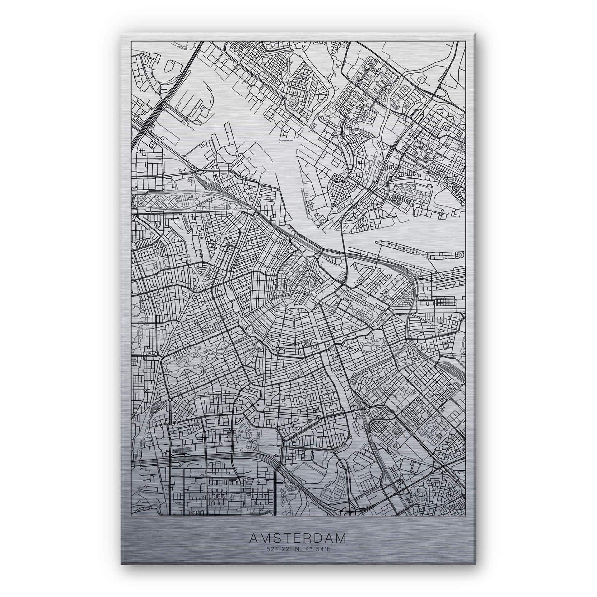 Alu-Dibond Zilver effect - Plattegrond Amsterdam
