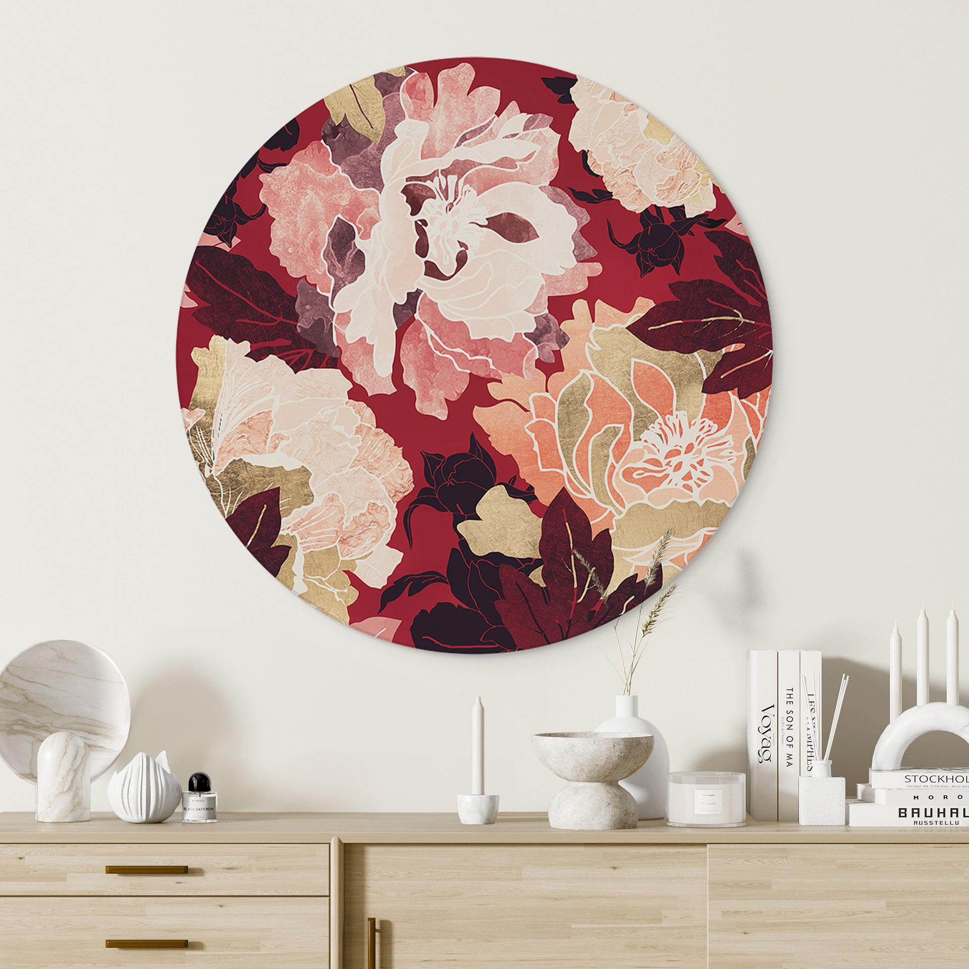 Vægcirkel Pæoner med store blomster - SpaceFrog Designs – print på aluminium (Alu-Dibond)