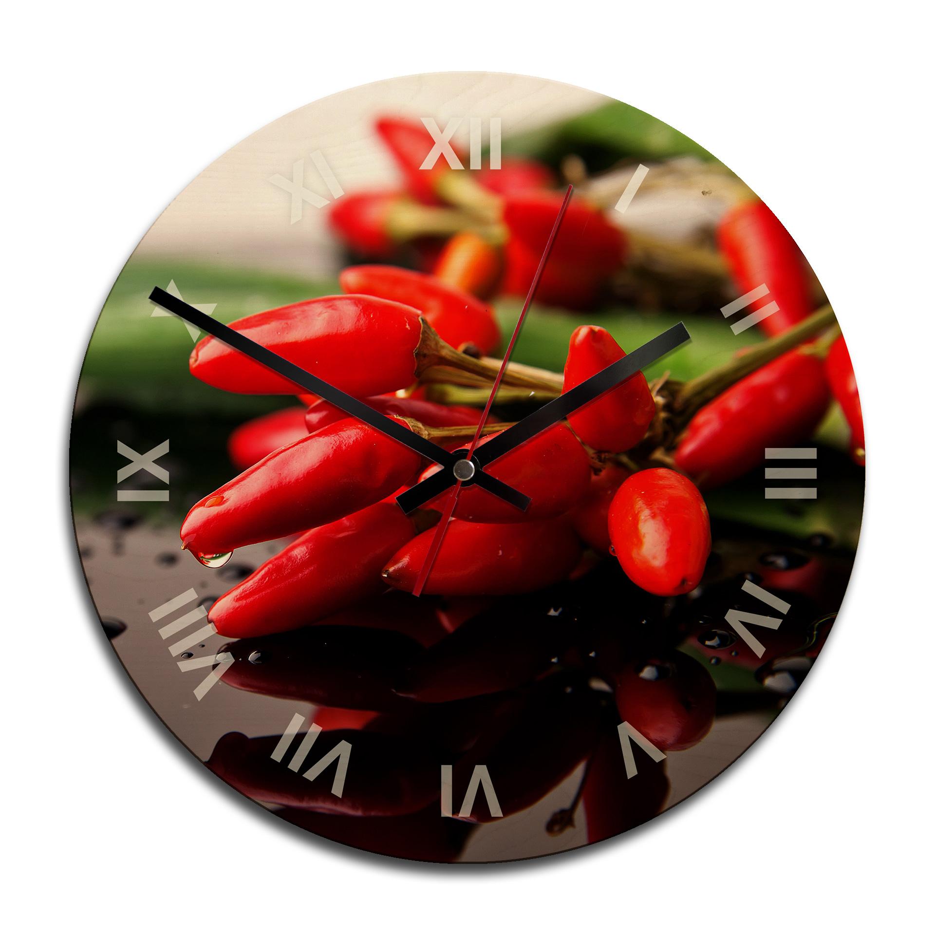 Horloge murale en bois - Piments exotiques