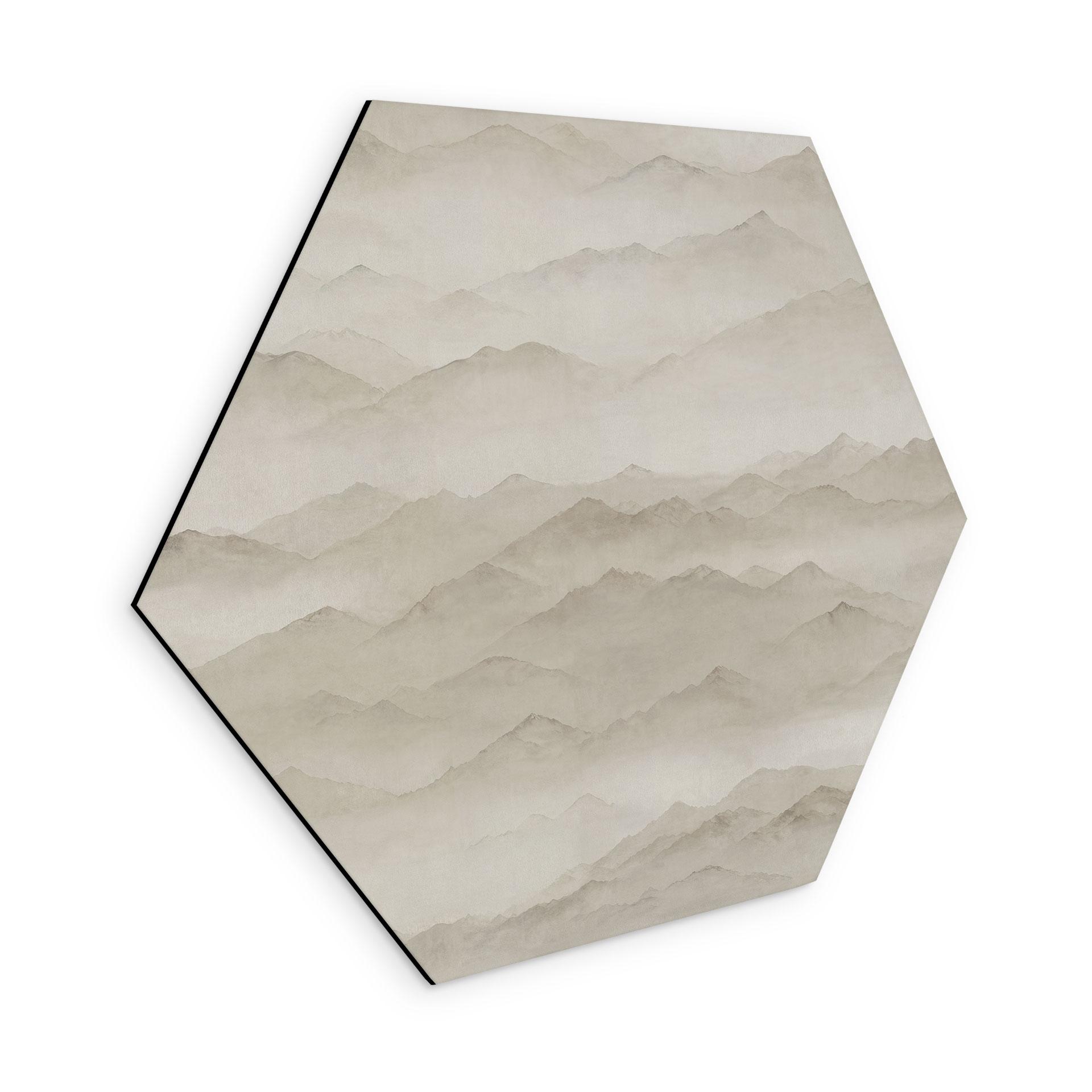 Esagono Stampa per Pareti Roerich Peaks - Paesaggio Montano Beige - Sir Edward x Grigory Gladarev - Alu-Dibond