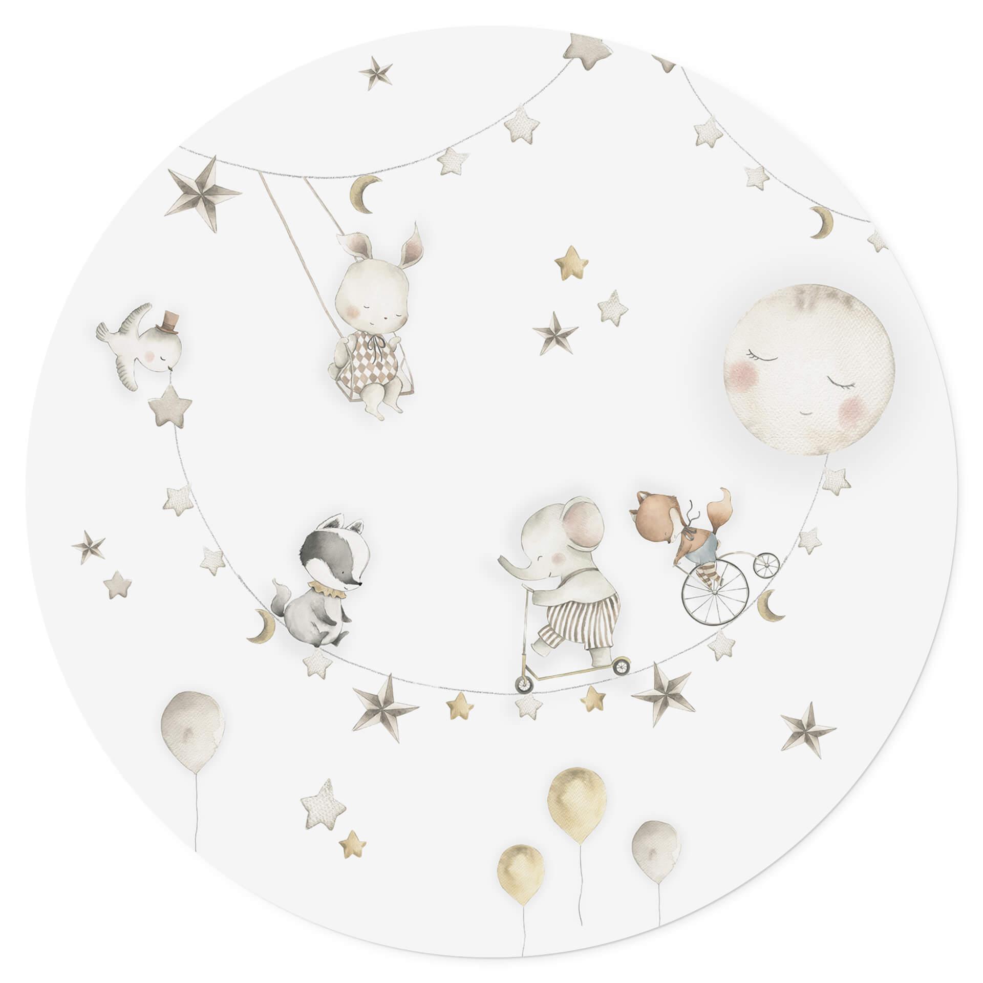 Kinderzimmer Wandtattoo Fröhliche Tiere mit Sternenhimmel - Oliver Robins - Rund