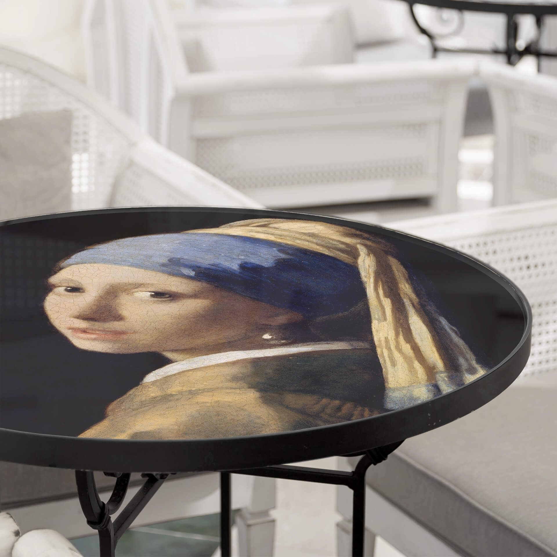Plateau de table en verre - Vermeer - La fille à la perle - Rond