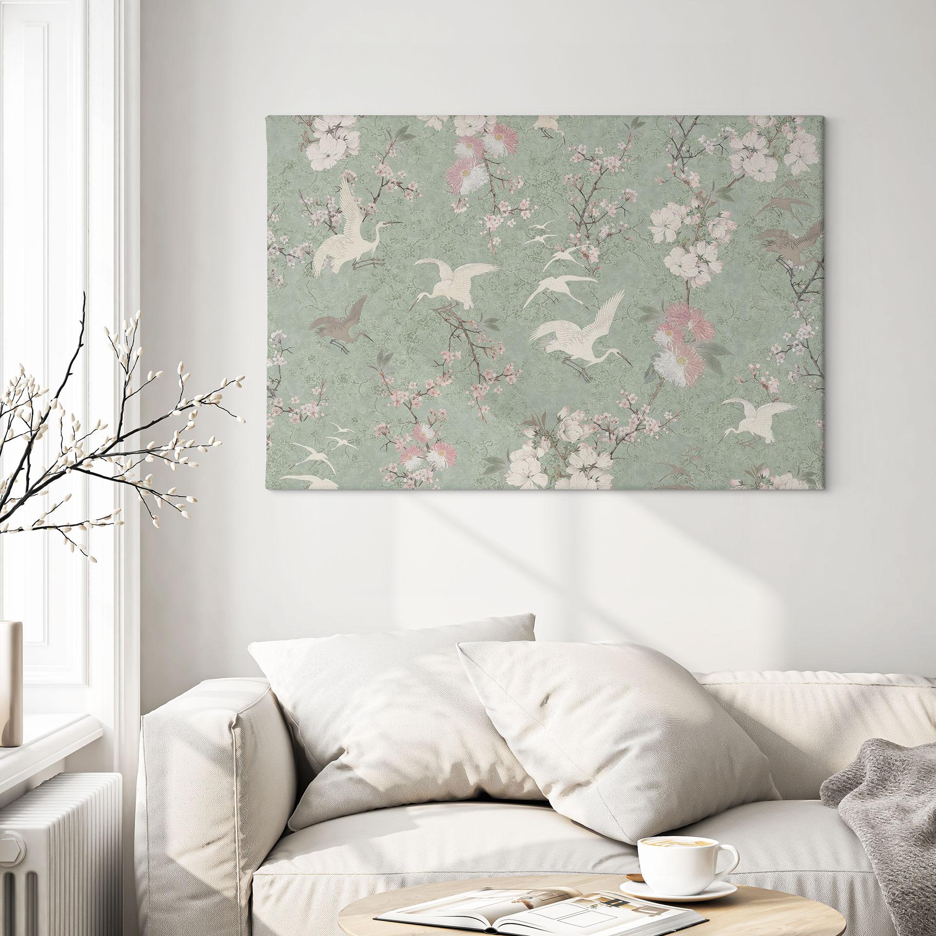 Canvasbillede Traner i kirsebærblomst Rush Green - Bloomery Decor