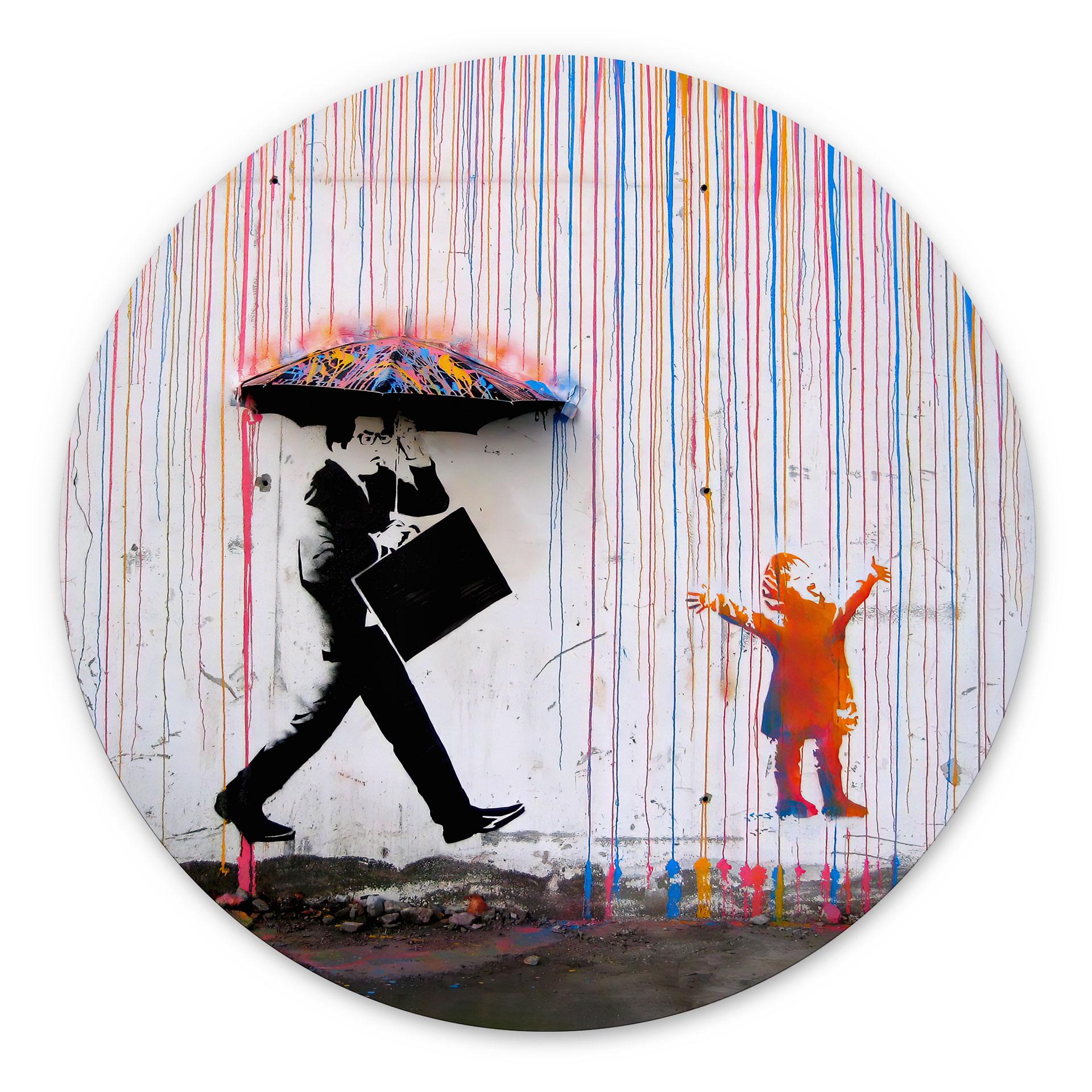 Tableau en alu-Dibond Banksy - Pluie colorée - Rond