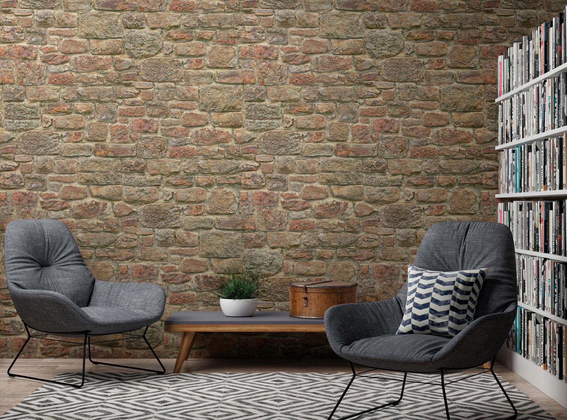 tapet stenvæg orange rød - non-woven tapet industrielle Livingwalls - mat og glat