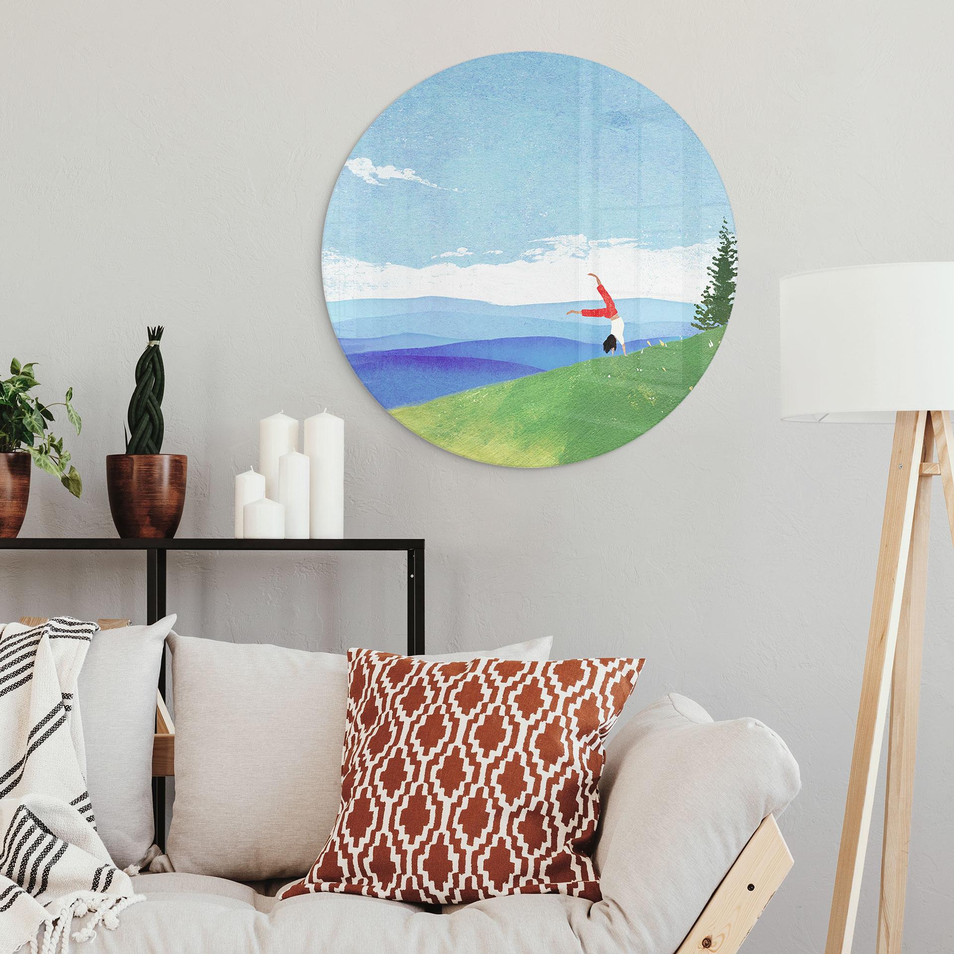 Glasbild Bergwiese mit Ausblick - Rivers - Rund