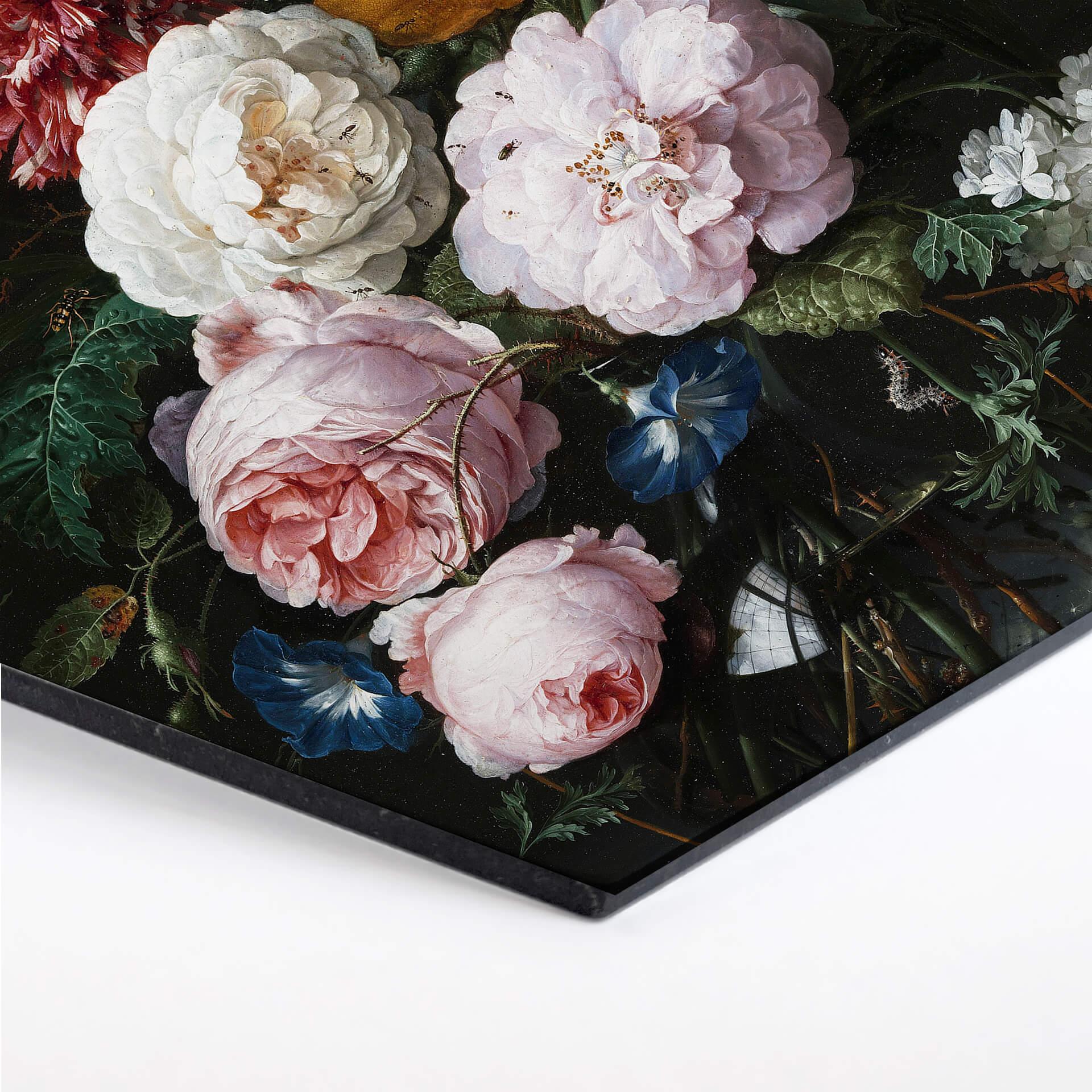 Hexagon - Alu-Dibond de Heem - Stillleben mit Blumen in einer Glasvase