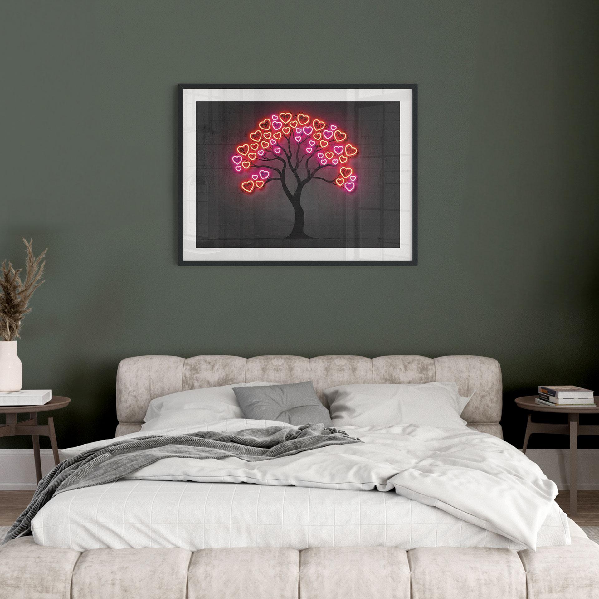 Póster con aspecto de neón | Árbol con corazones rojos - Mielu
