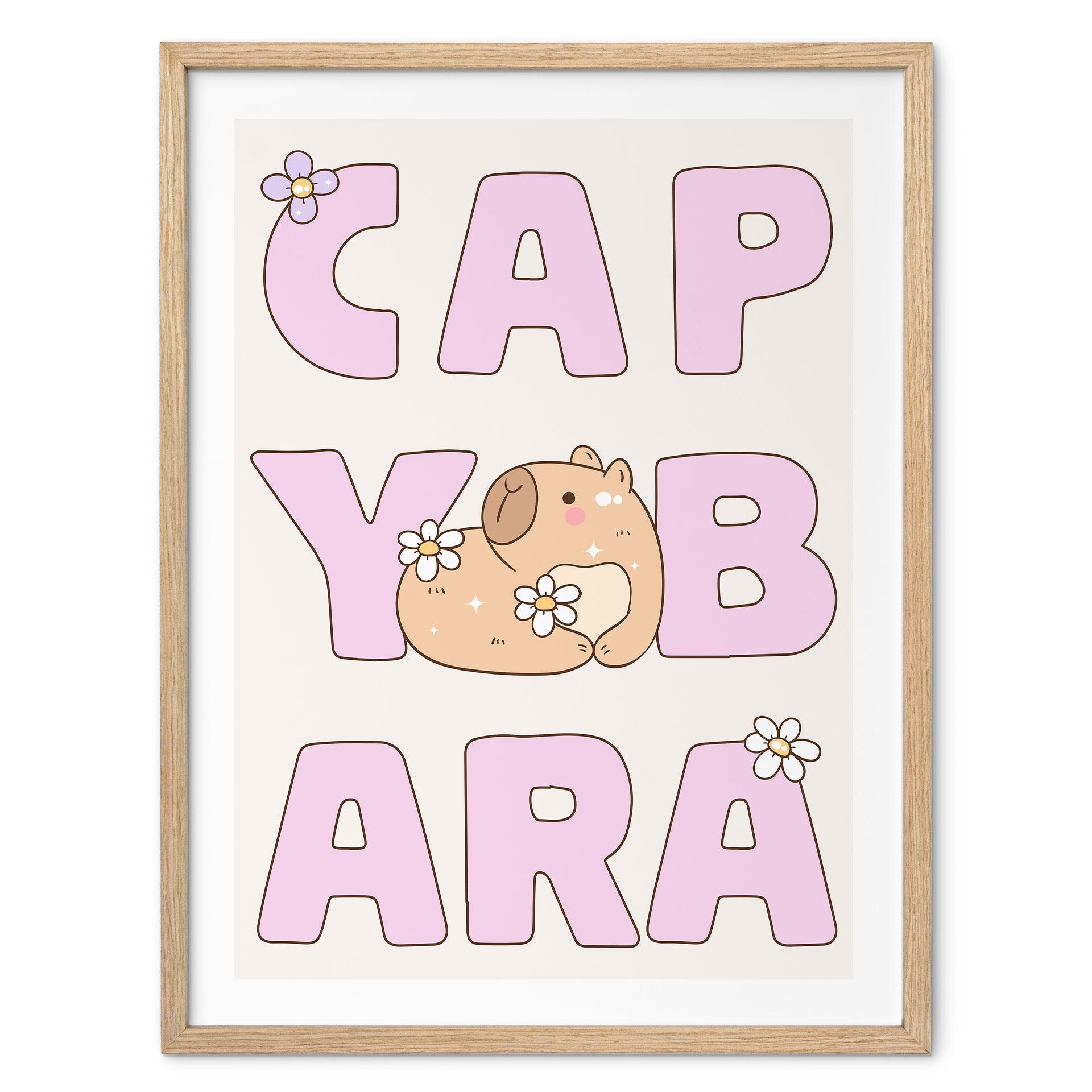 Børneplakat Capybara typo design med blomster
