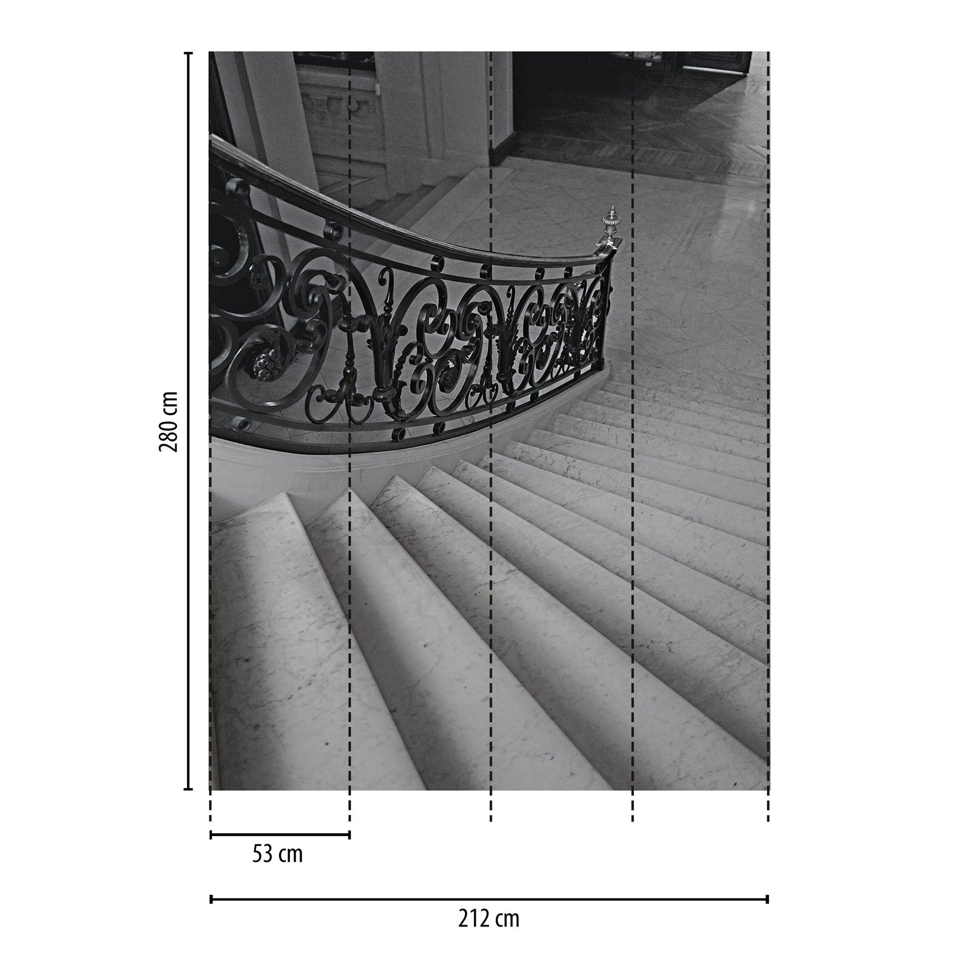 Zwart-wit trapbehang - Vliesbehang met leuning - moderne architectuur