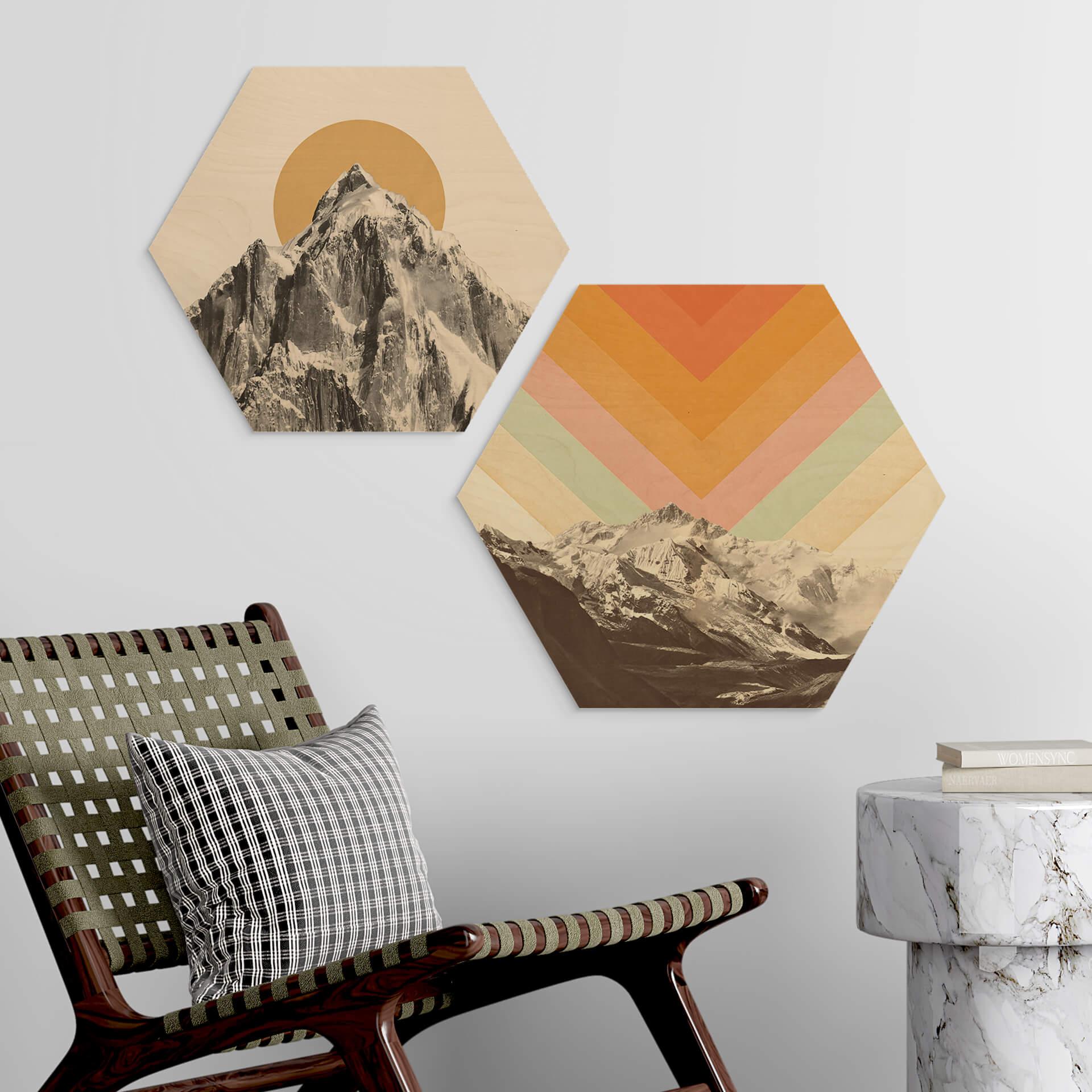 Sekskantet træ Bodart - Retro Mountain Landscape