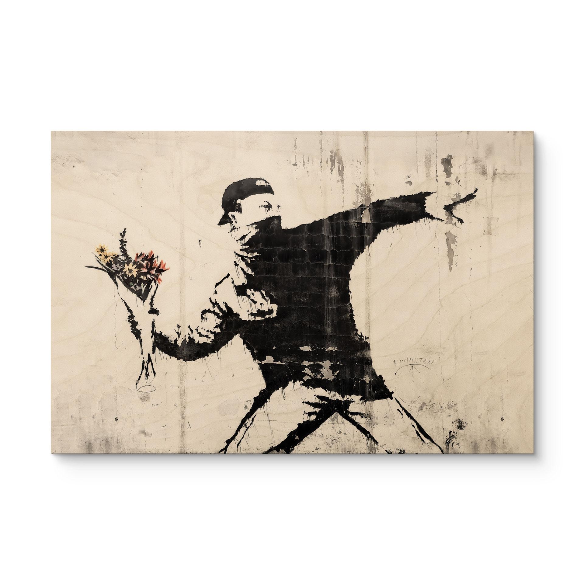 Tableau sur bois Banksy - Le lanceur de fleurs