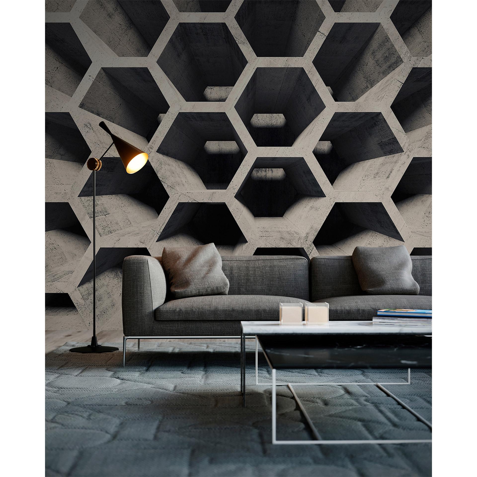 foto tapet Designwalls i grå og sort non-woven tapet HoneycombStructure beton look