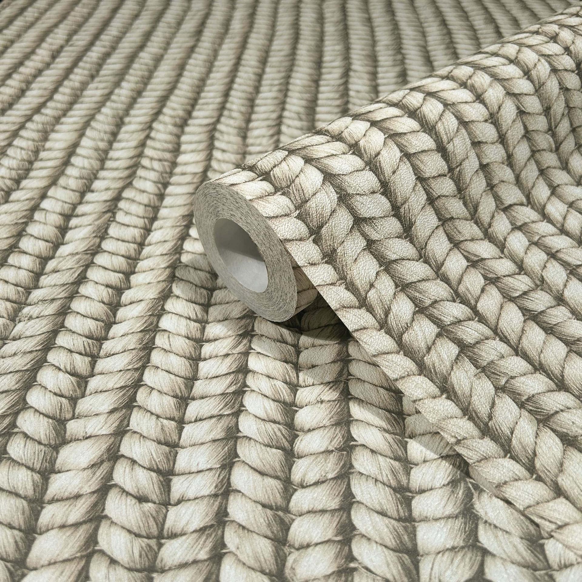non-woven tapet med korkflet-look beige, gråt tekstil-look